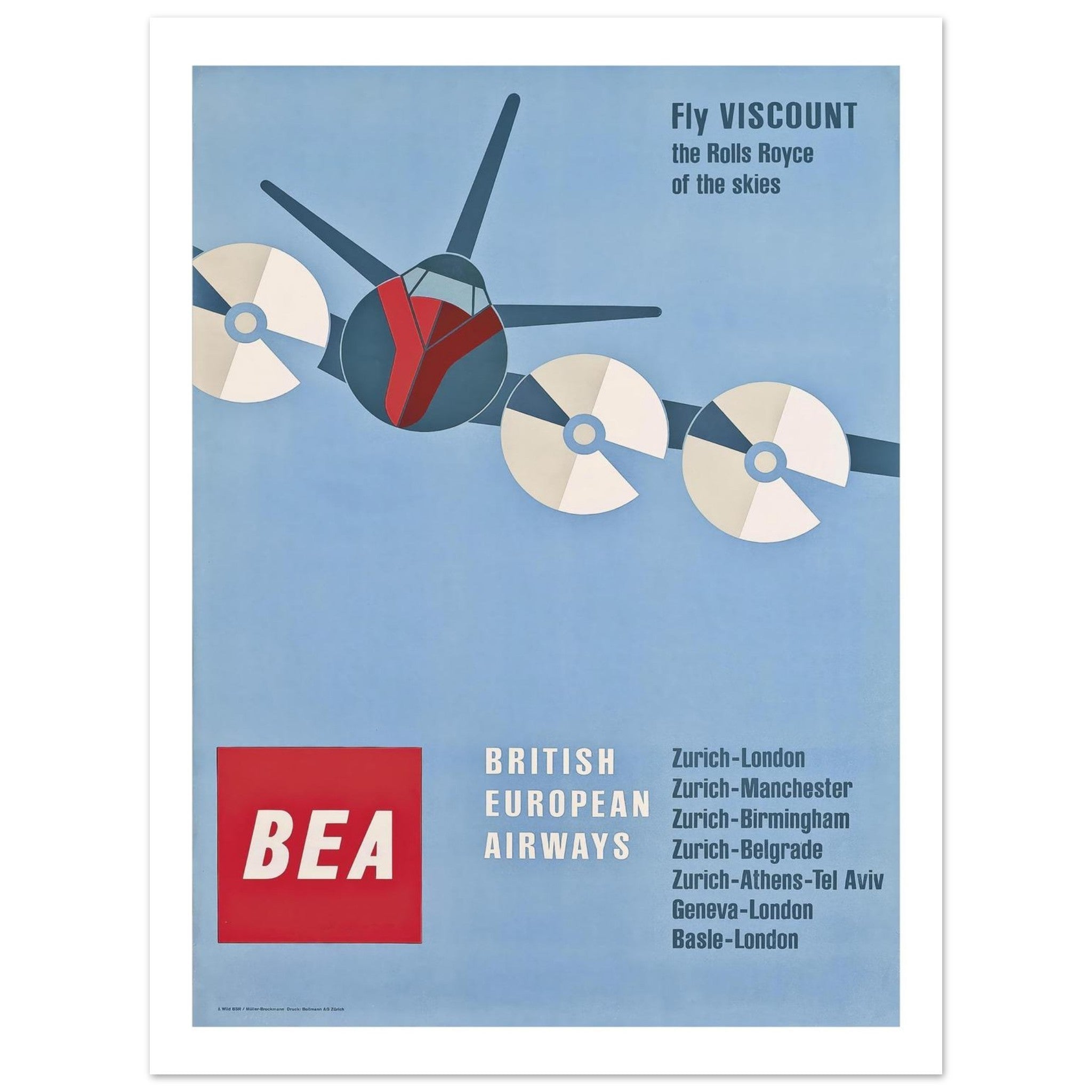 BEA British European Airways Viscount Vintage Travel Poster - Transit Art