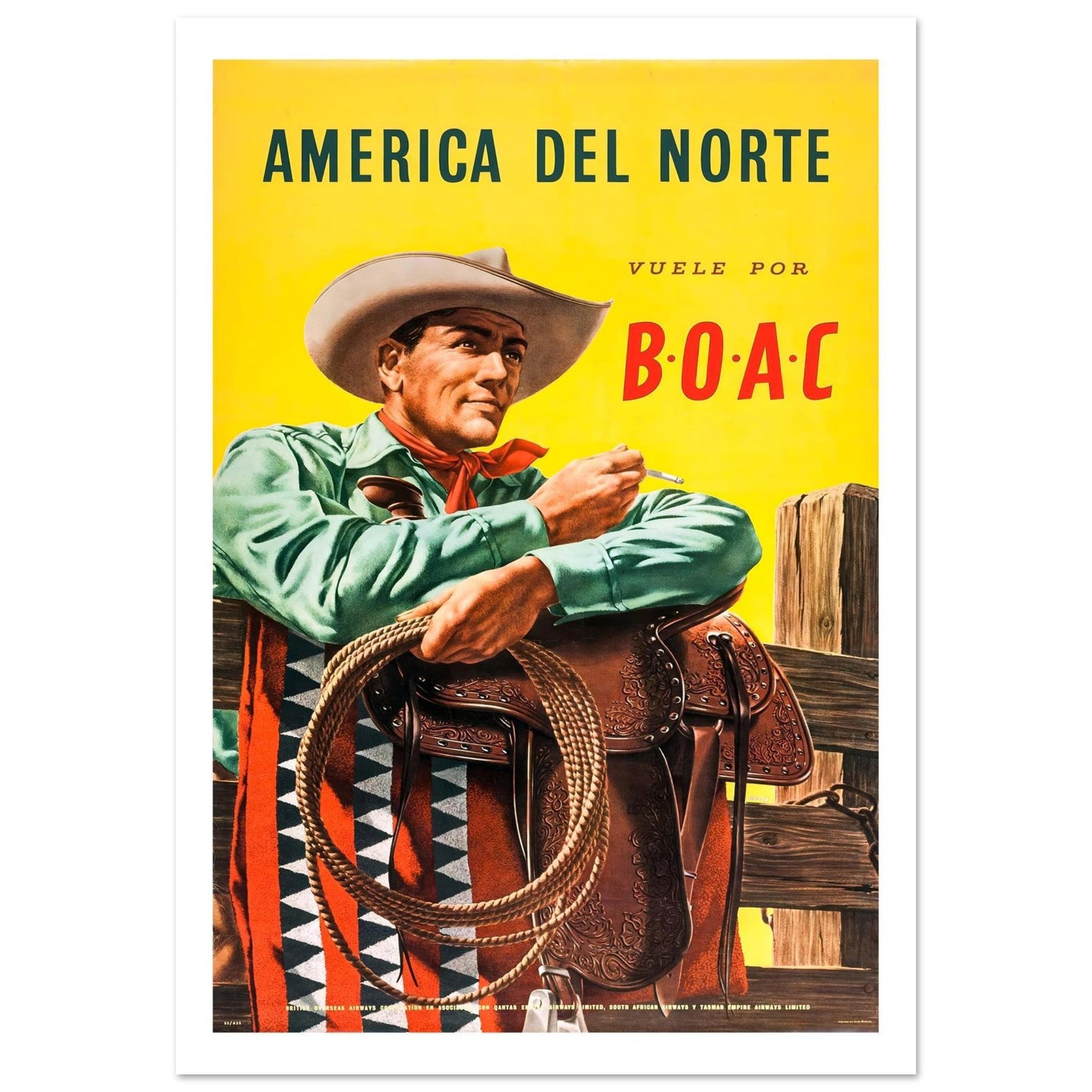 BOAC America Del Norte Vintage Cowboy Travel Poster - Transit Art