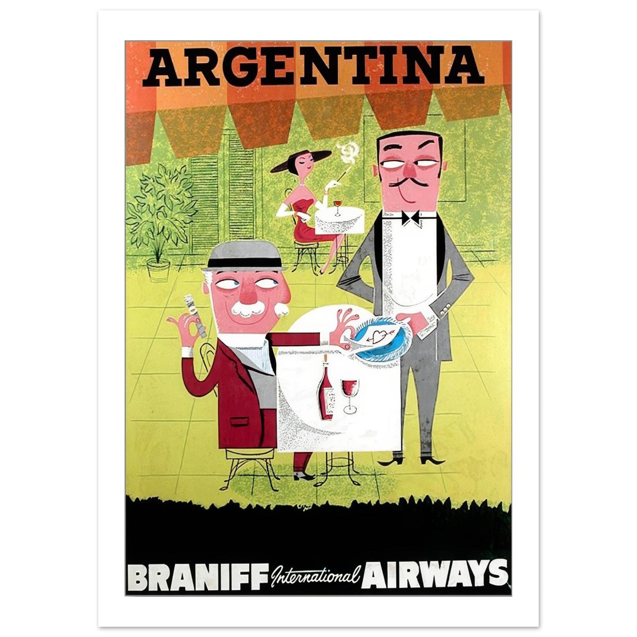 Braniff International Airways Argentina Sophisticated Café Travel Poster - Transit Art