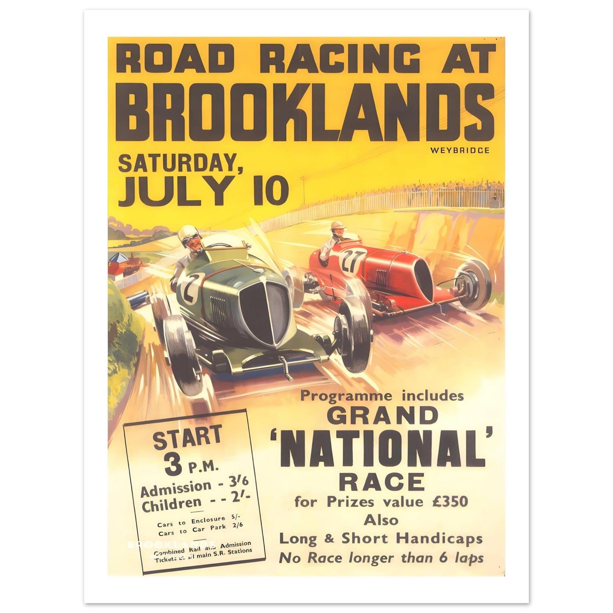 Brooklands Road Racing Grand National Vintage Poster - Transit Art