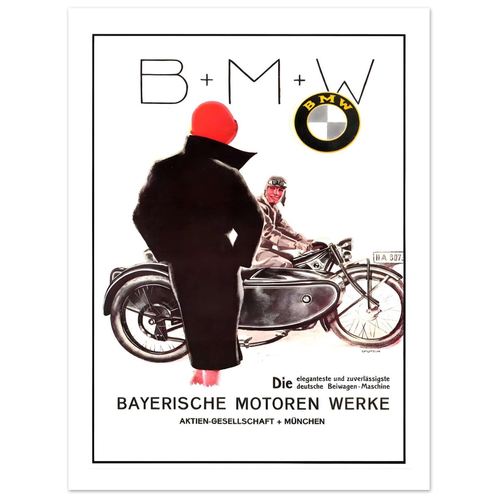 Classic BMW Sidecar Motorcycle Advertisement Poster - Transit Art