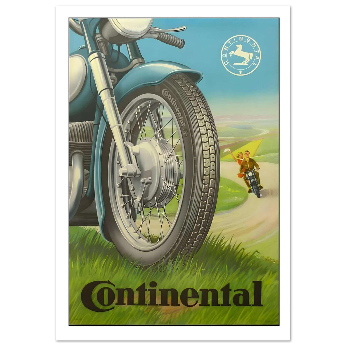 Classic Continental Motorcycle Tire Advertisement Poster - Transit Art