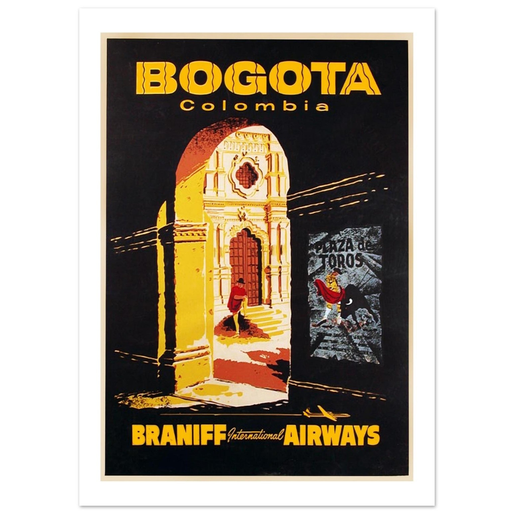 Dramatic Vintage Braniff Poster Promoting Travel To Bogota - Transit Art
