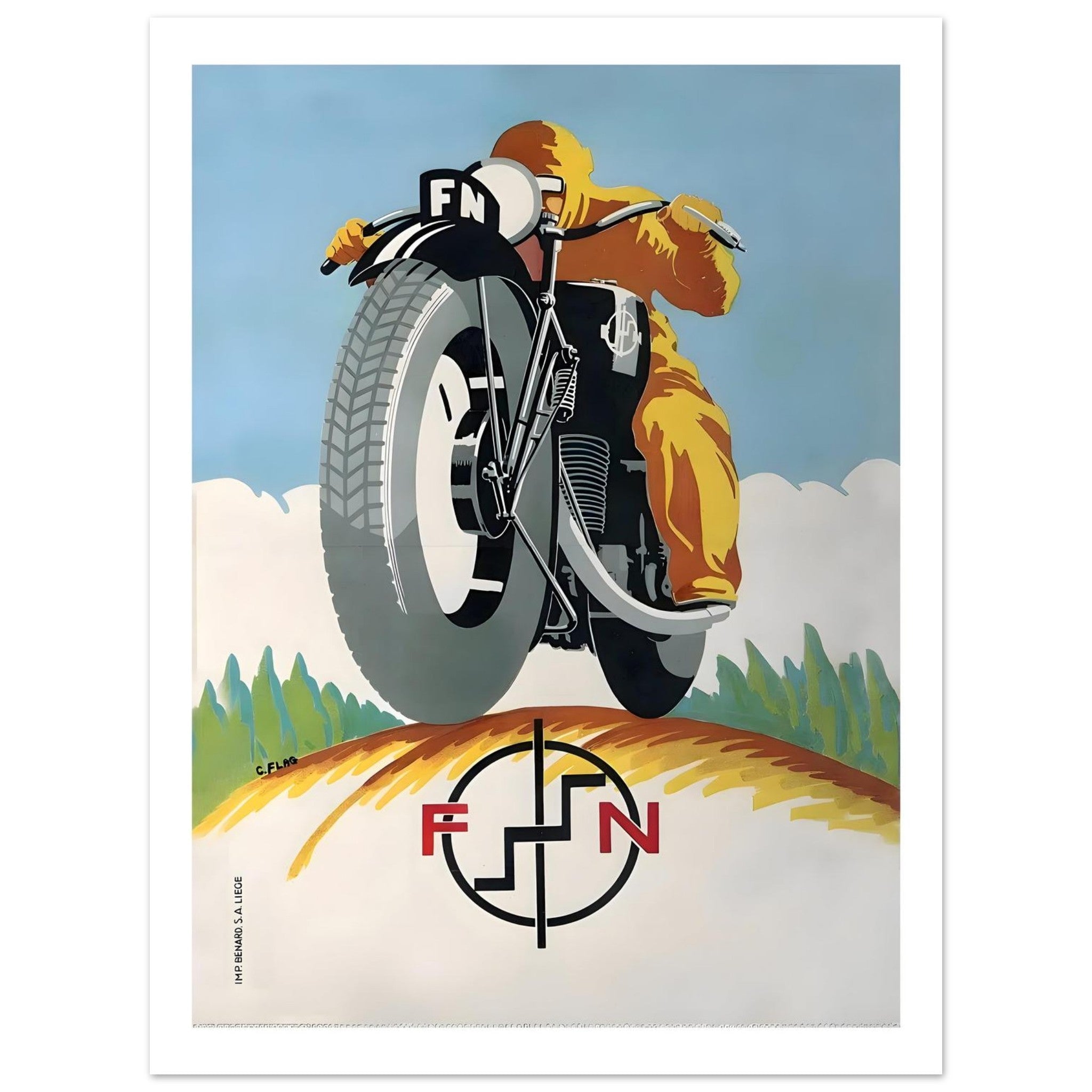 Dynamic Vintage FN Motorcycle Art Poster - Transit Art