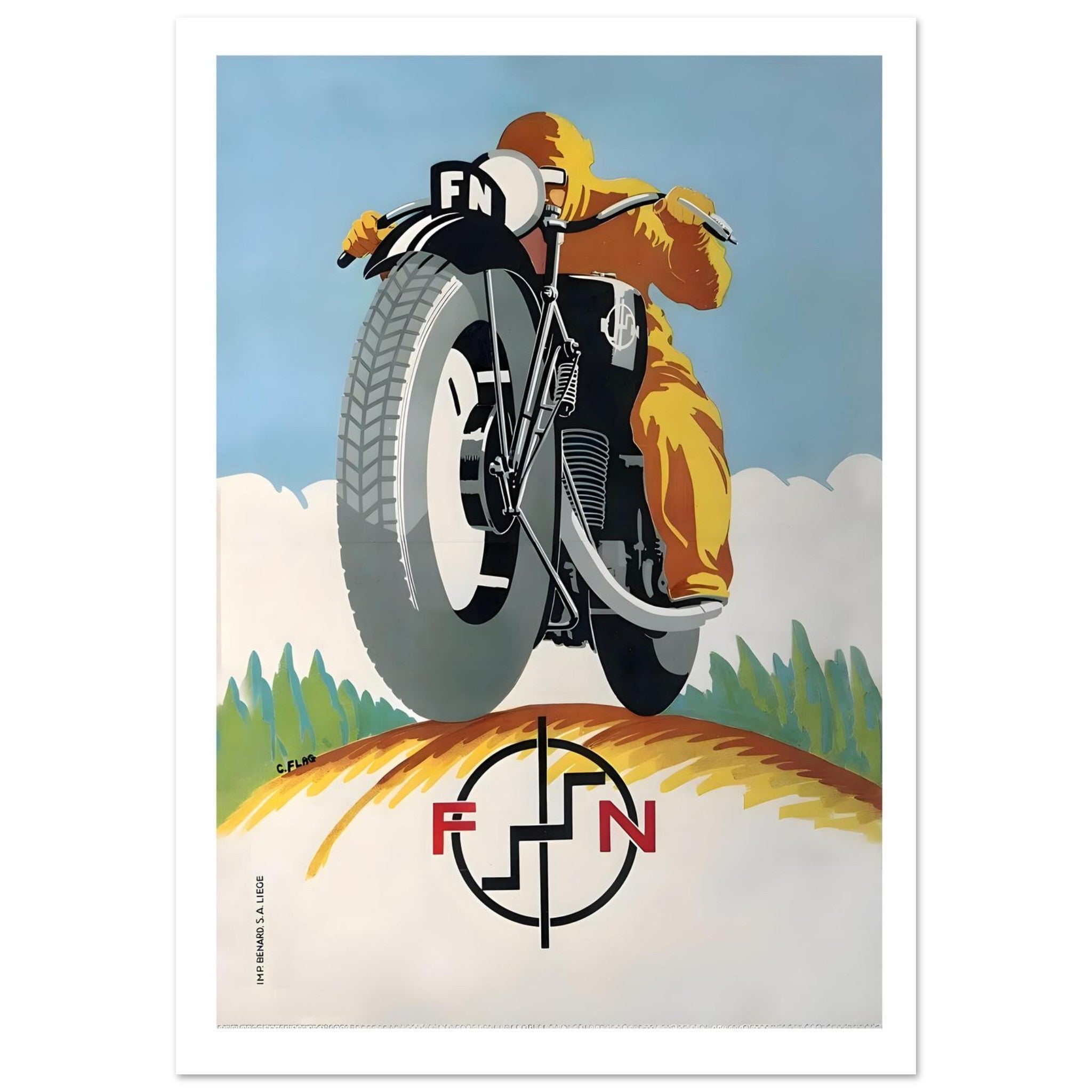 Dynamic Vintage FN Motorcycle Art Poster - Transit Art