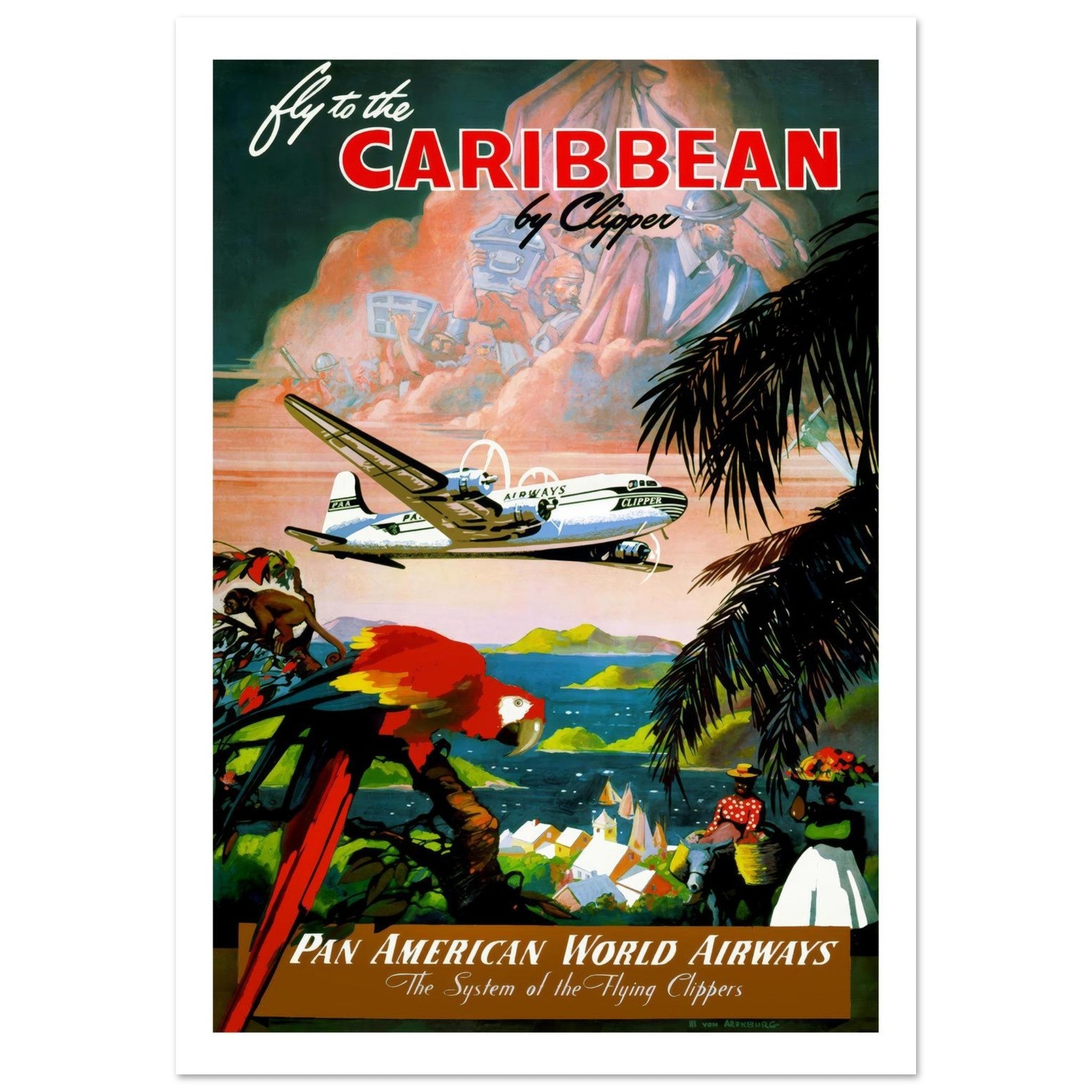 Fly to the Caribbean by Clipper Poster - Transit Art