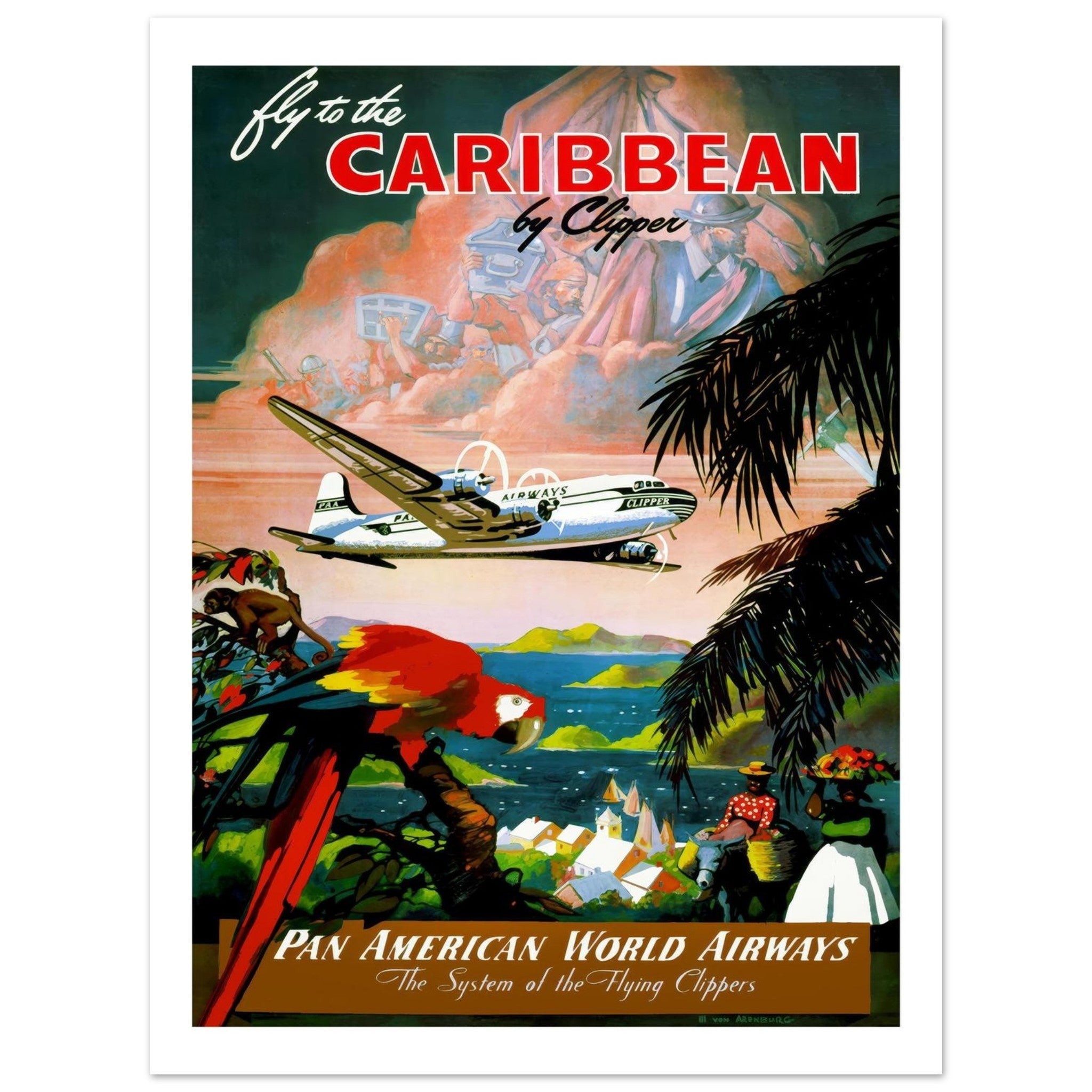 Fly to the Caribbean by Clipper Poster - Transit Art