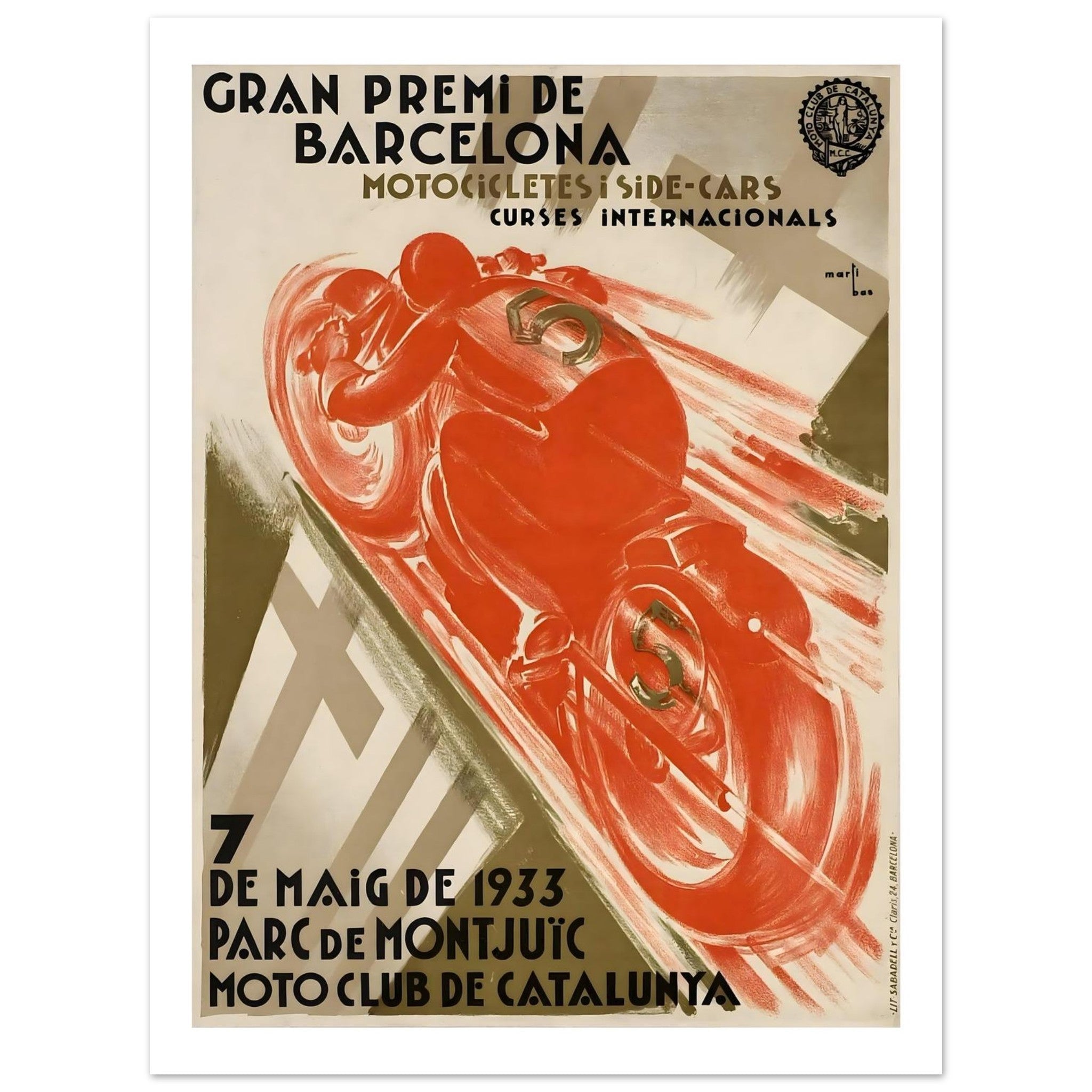 Gran Premi de Barcelona 1933 Motorcycle Race Poster - Transit Art