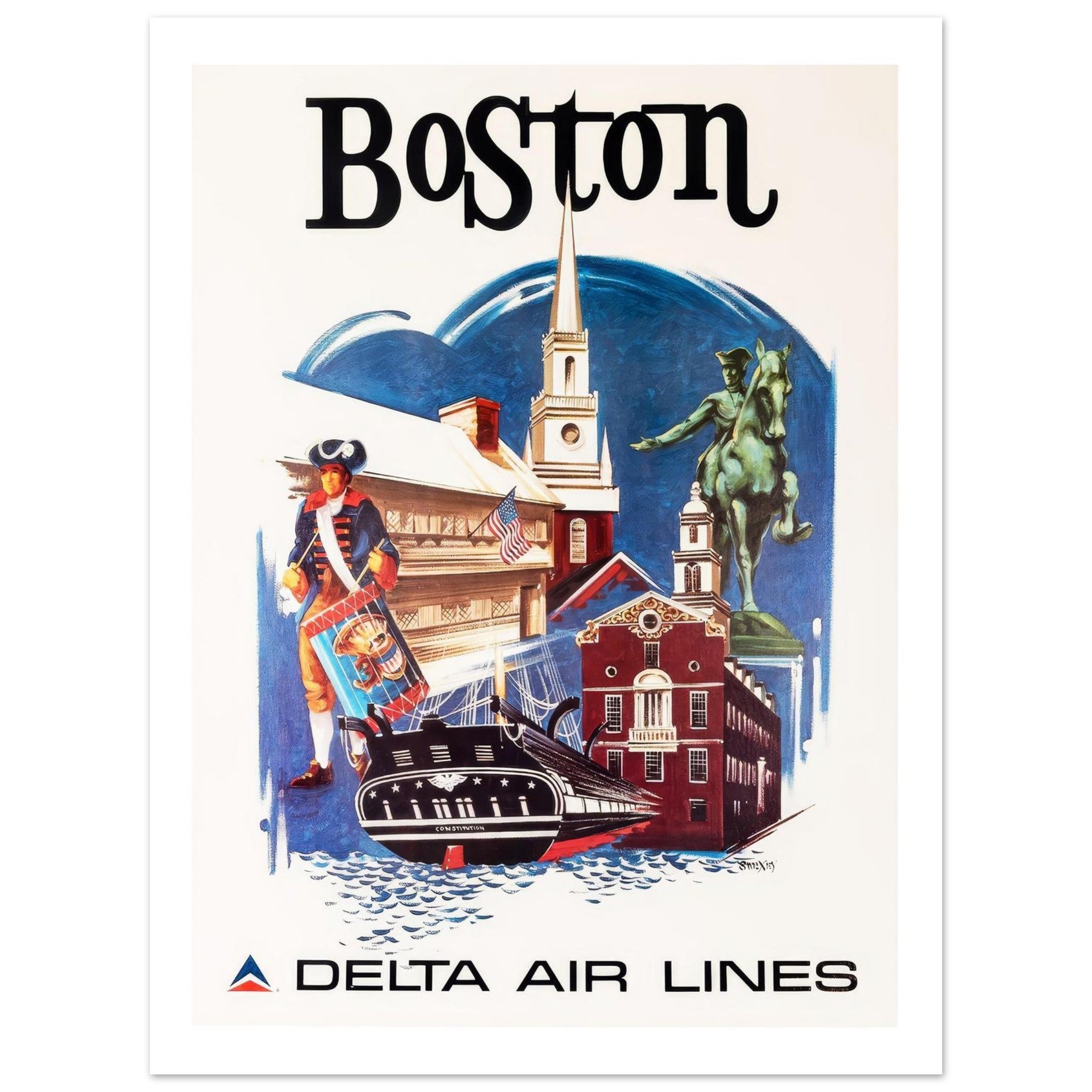 Historic Delta Air Lines Boston Revolutionary Heritage Poster - Transit Art