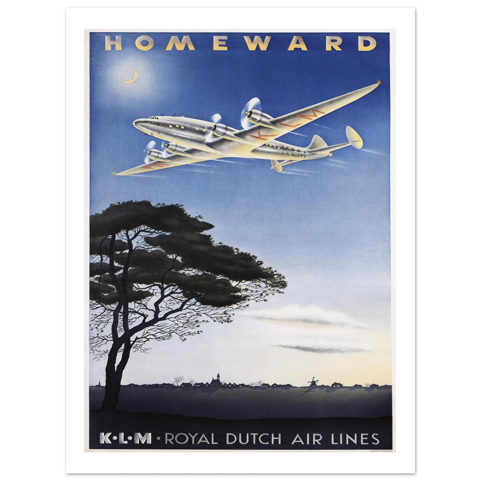 KLM Royal Dutch Airlines "Homeward" Vintage Poster - Transit Art