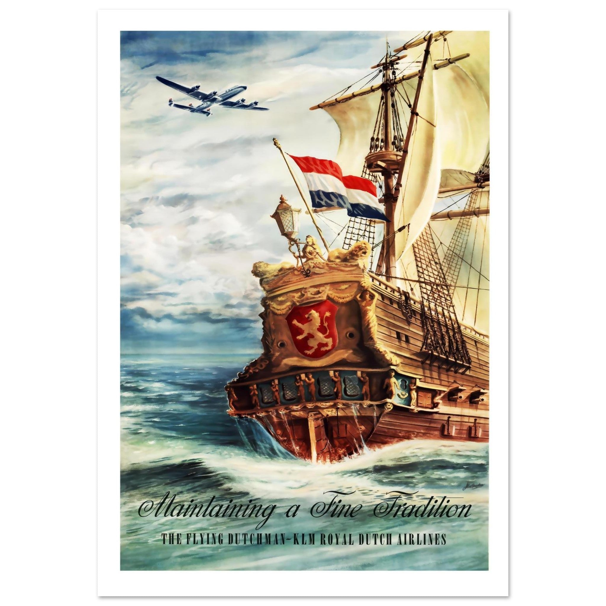 KLM Royal Dutch Airlines Poster: Maintaining a Fine Tradition - Transit Art