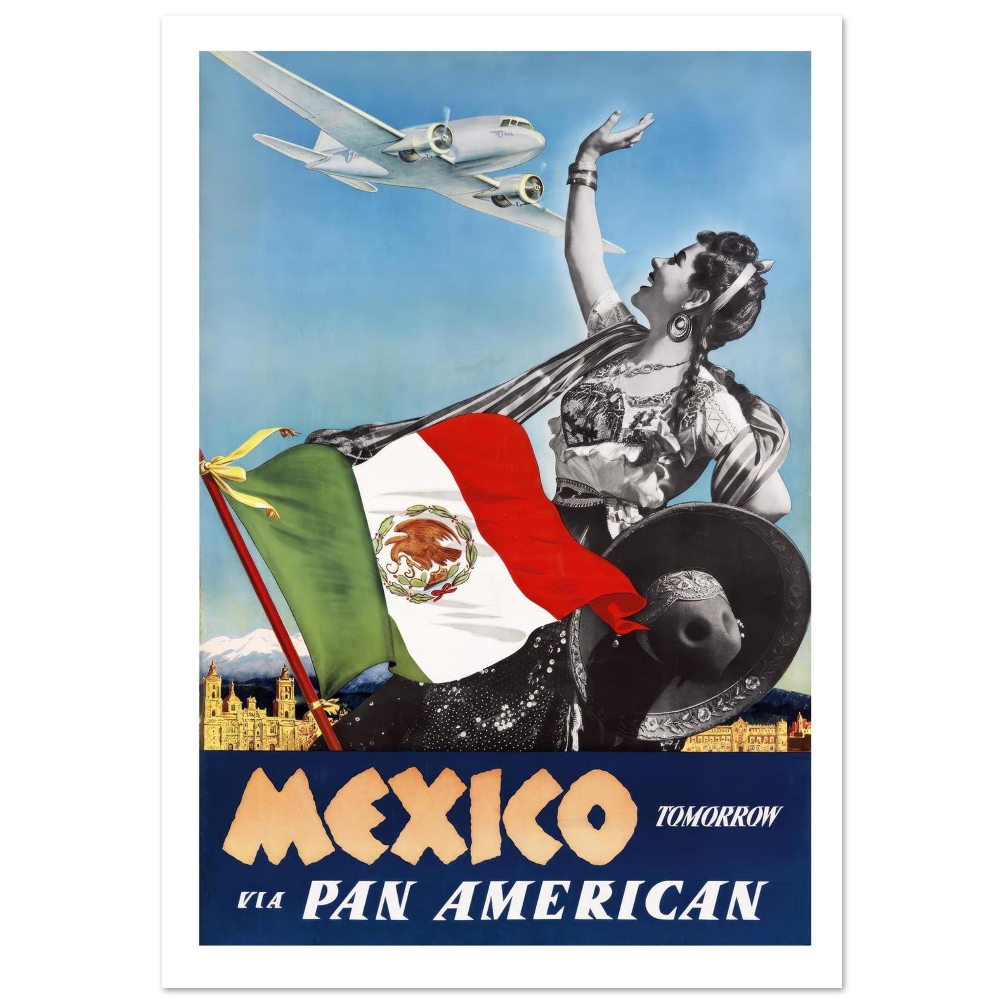 Mexico via Pan American Vintage Travel Poster - Transit Art