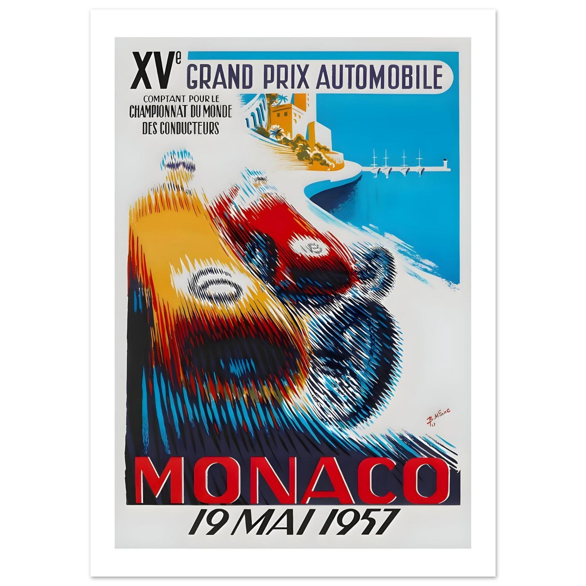 Monaco Grand Prix 1957 Vintage Racing Poster - Transit Art