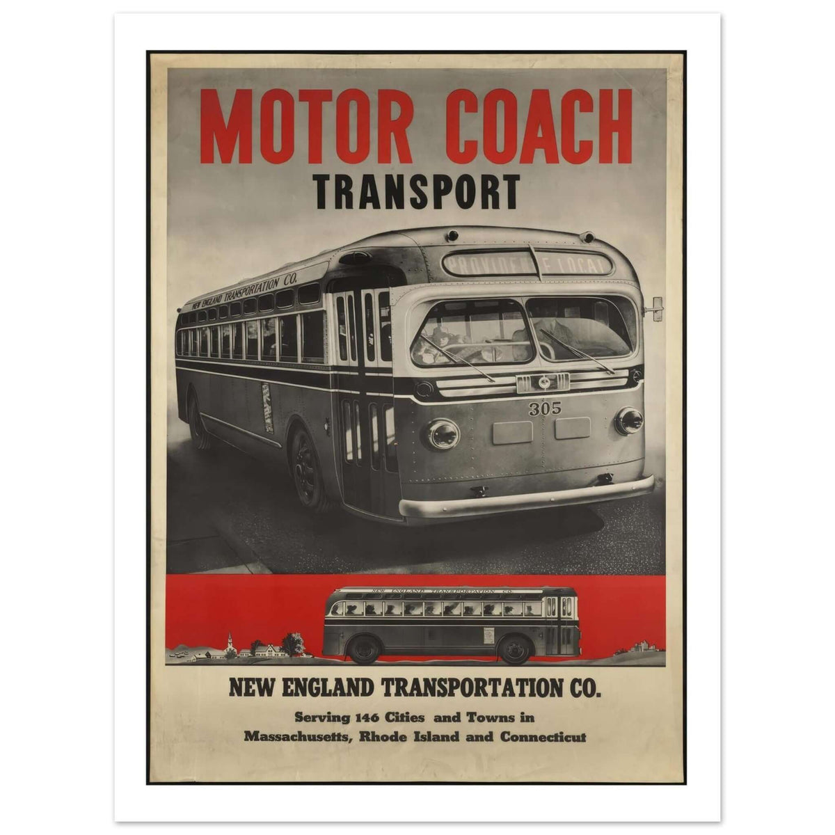 New England Transportation Co. "Motor Coach Transport" Vintage Poster - Transit Art