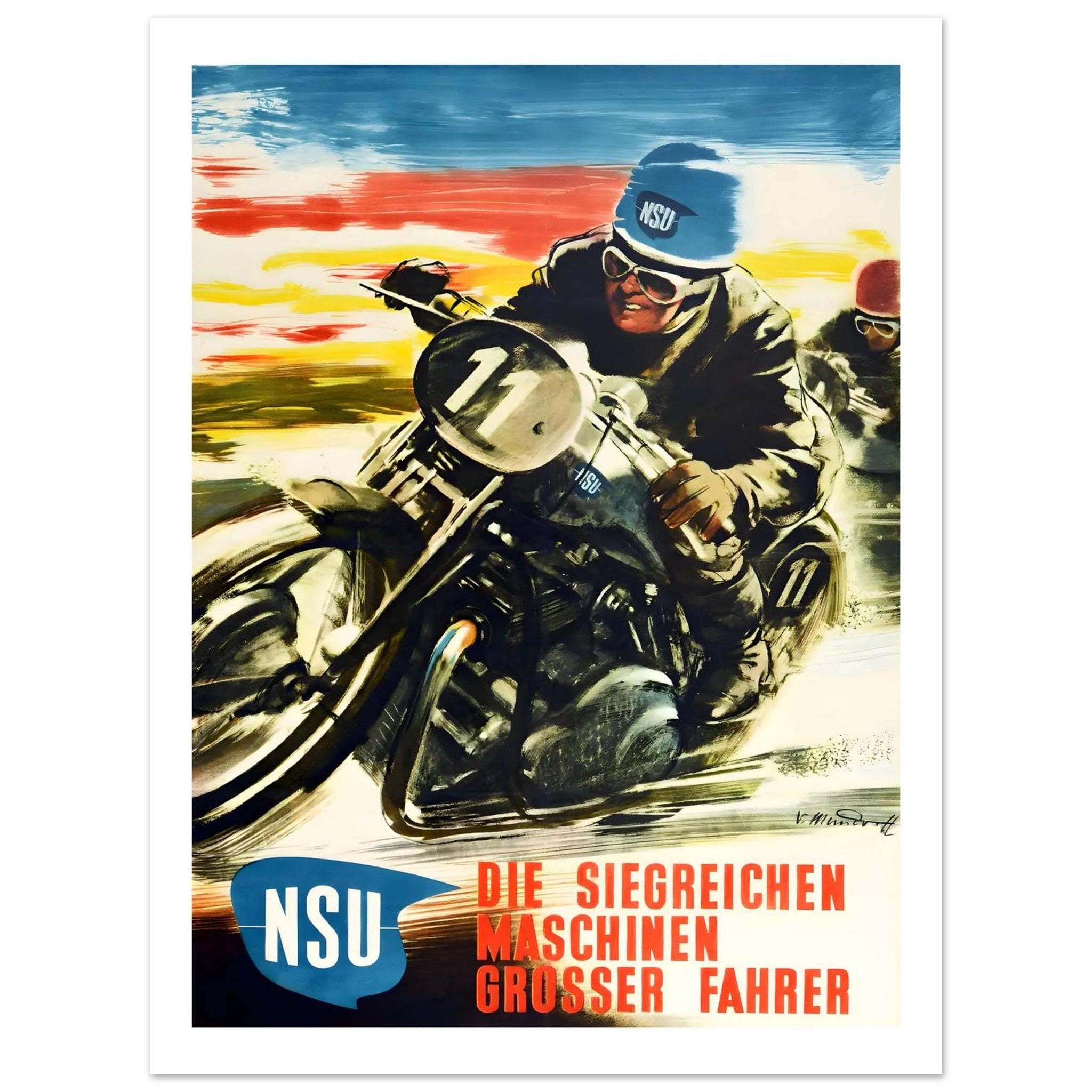 NSU Motorcycle Race Poster: Machines of Champions - Transit Art
