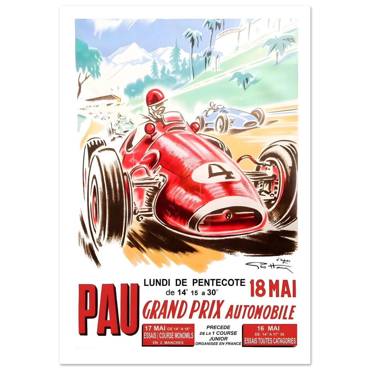 Pau Grand Prix Automobile Vintage Racing Poster - Transit Art