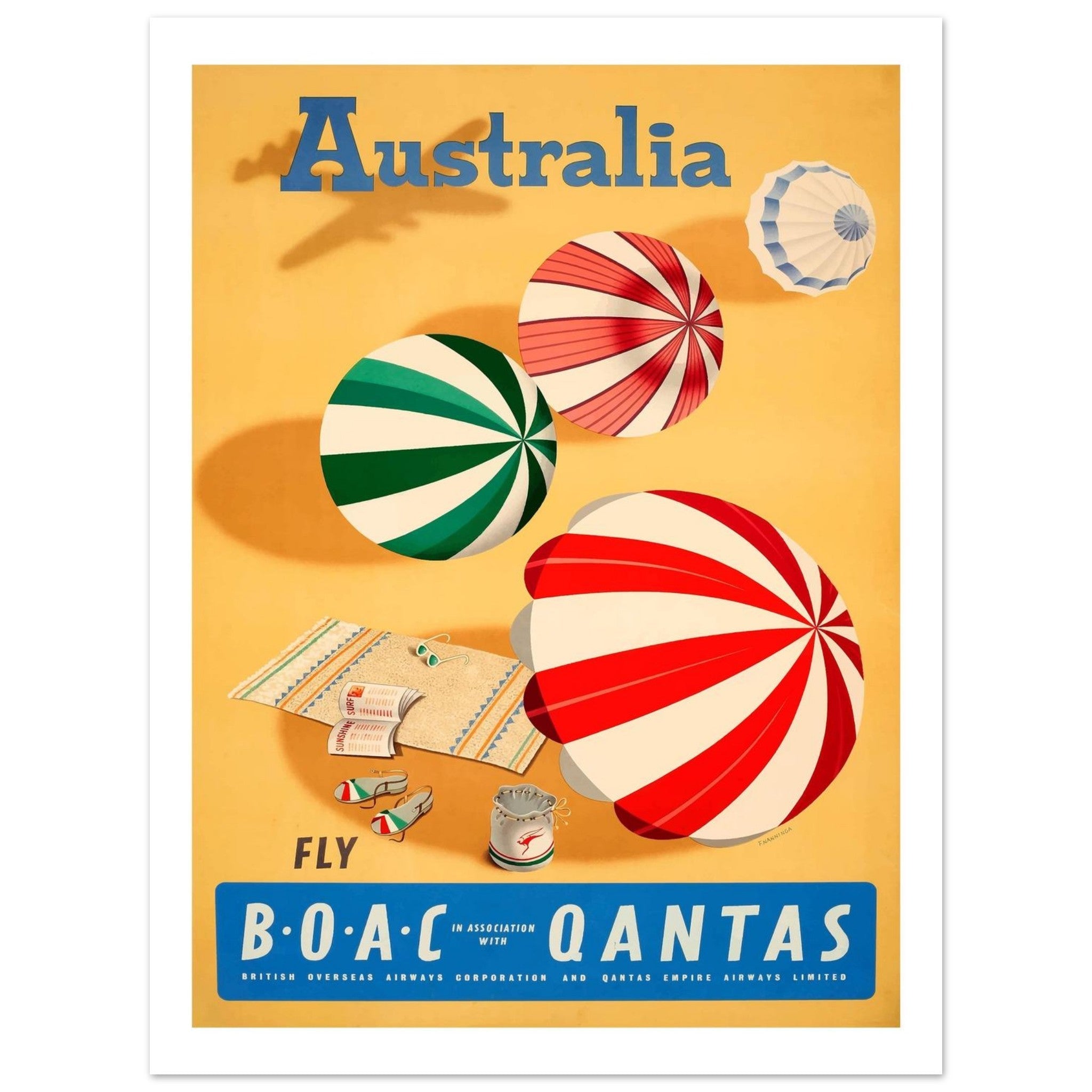 Sun - Drenched BOAC And Qantas Australia Beach Travel Poster - Transit Art