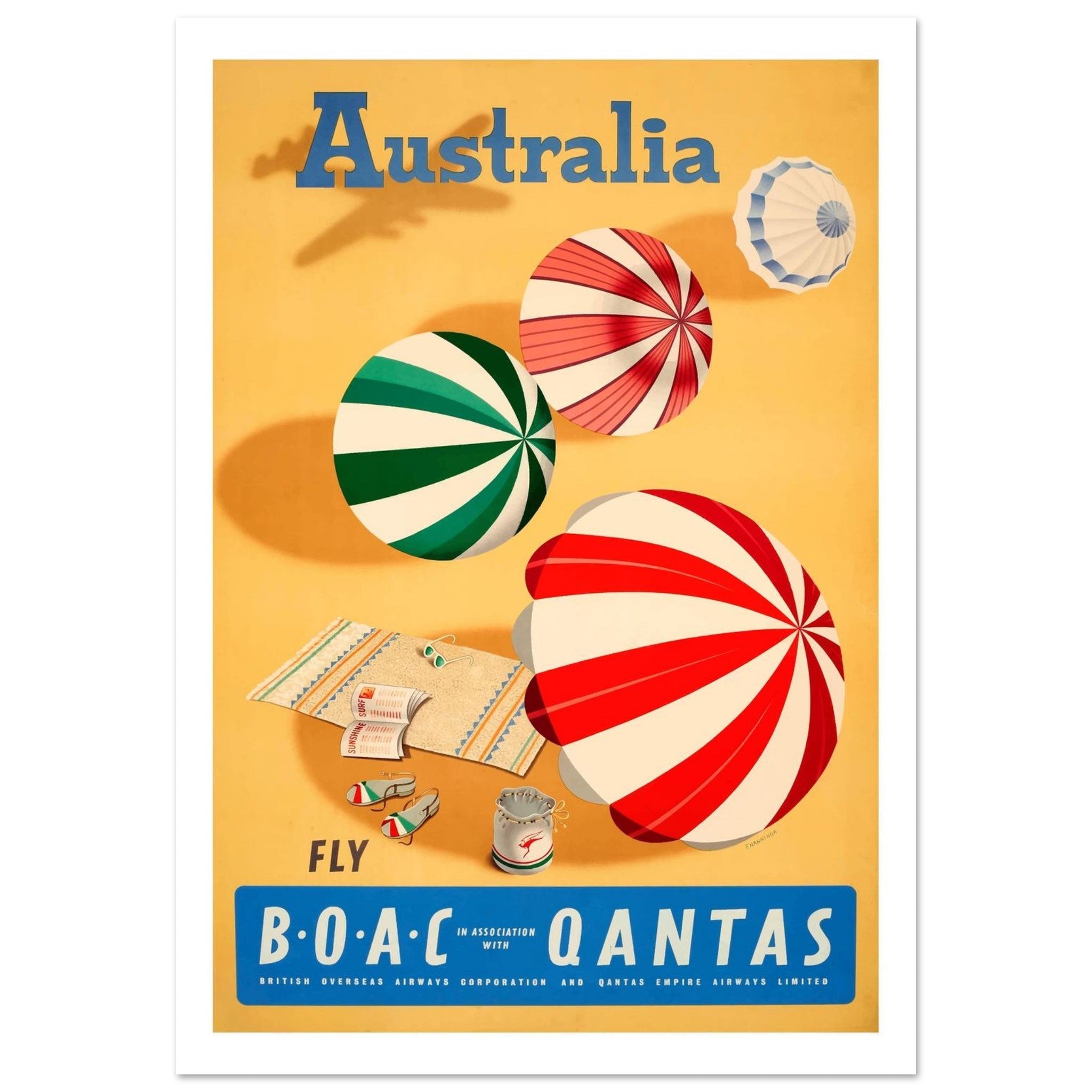 Sun - Drenched BOAC And Qantas Australia Beach Travel Poster - Transit Art
