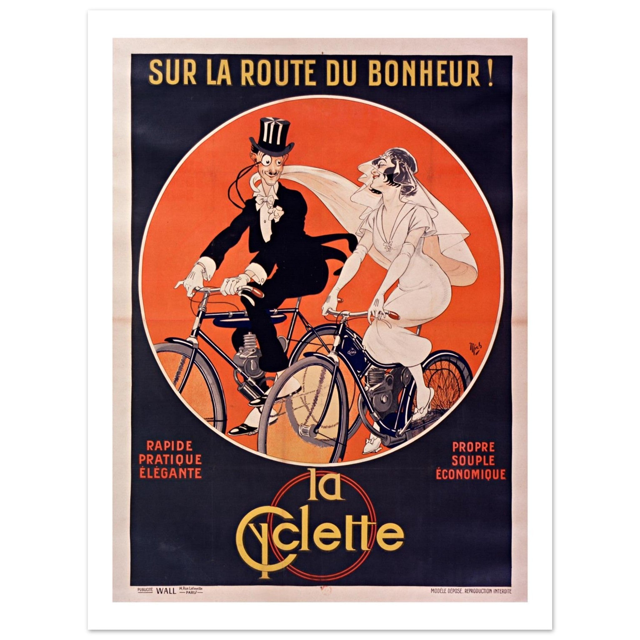 “Sur la Route du Bonheur” — La Cyclette Vintage Poster - Transit Art