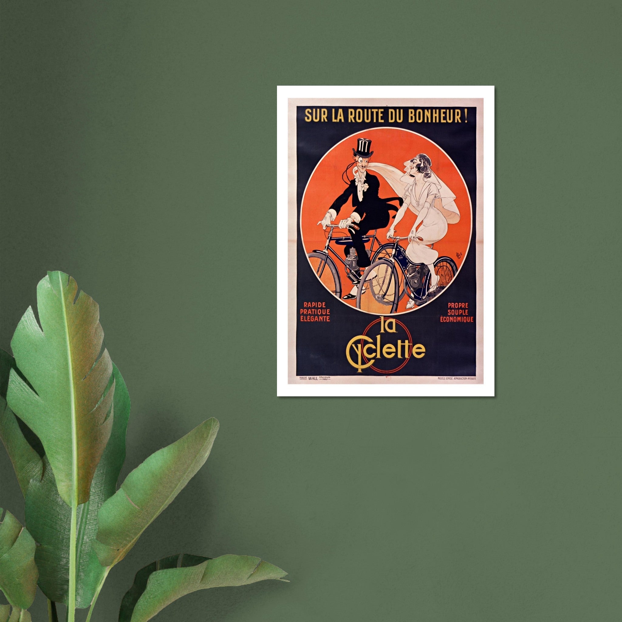“Sur la Route du Bonheur” — La Cyclette Vintage Poster - Transit Art