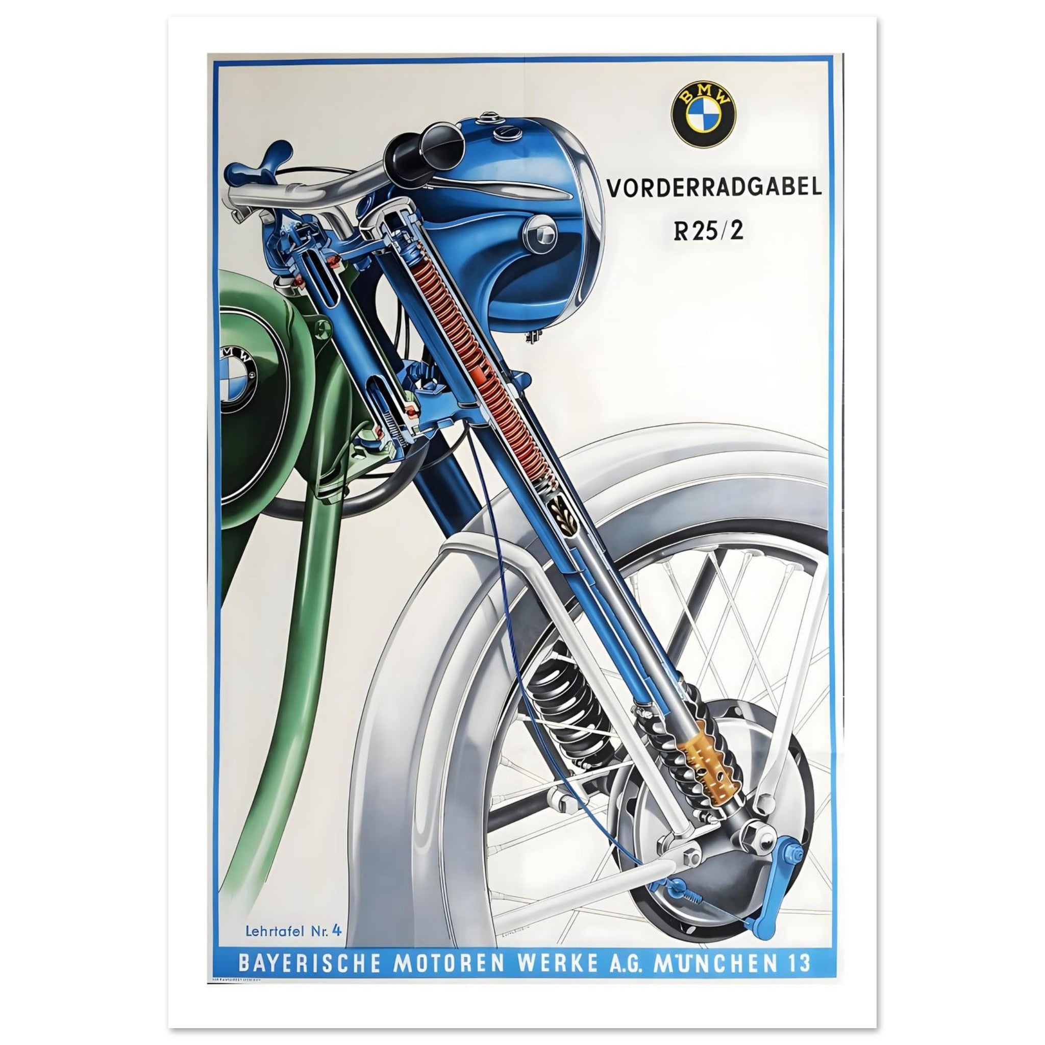Technical BMW R25/2 Front Fork Poster - Transit Art