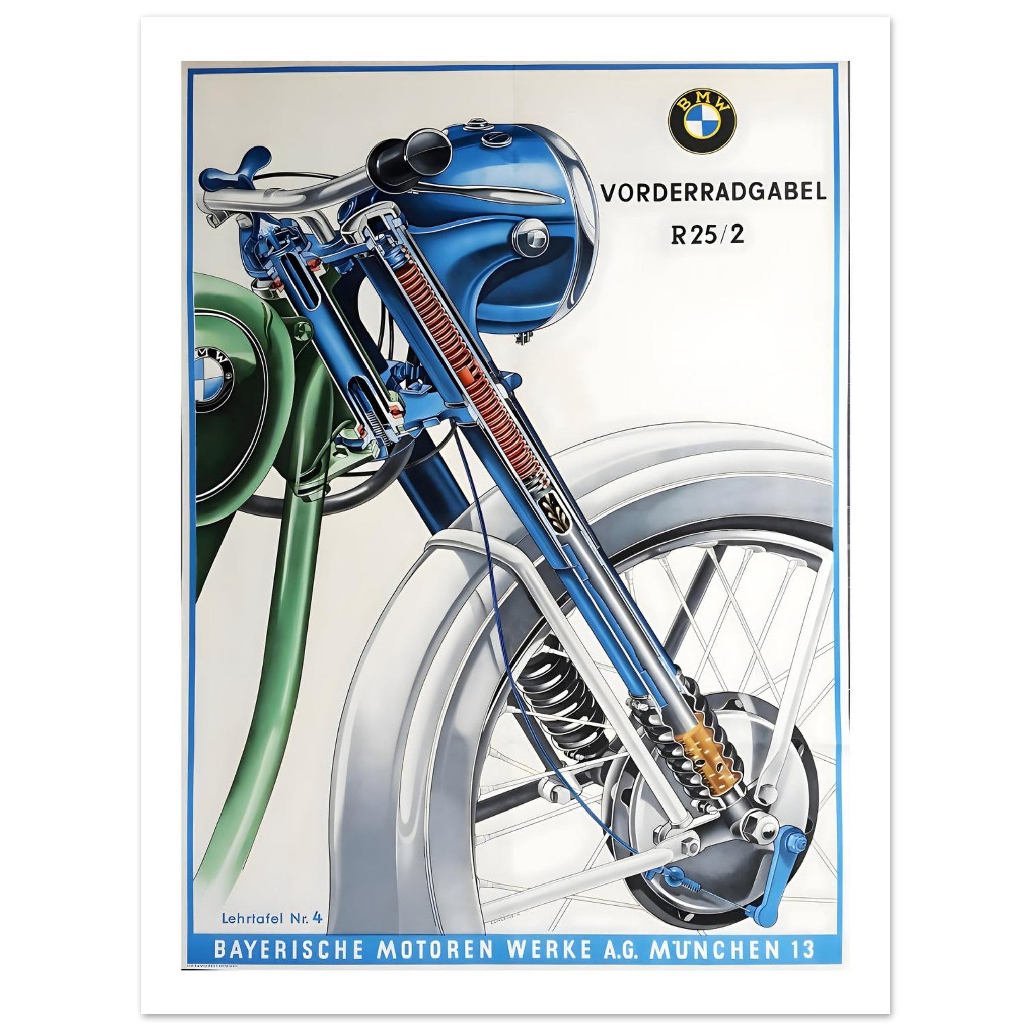 Technical BMW R25/2 Front Fork Poster - Transit Art