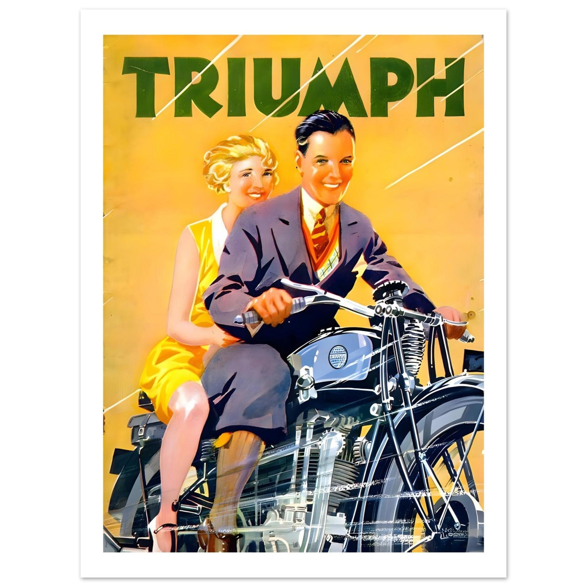 Triumph Motorcycle Advertisement Featuring Stylish Couple - Transit Art