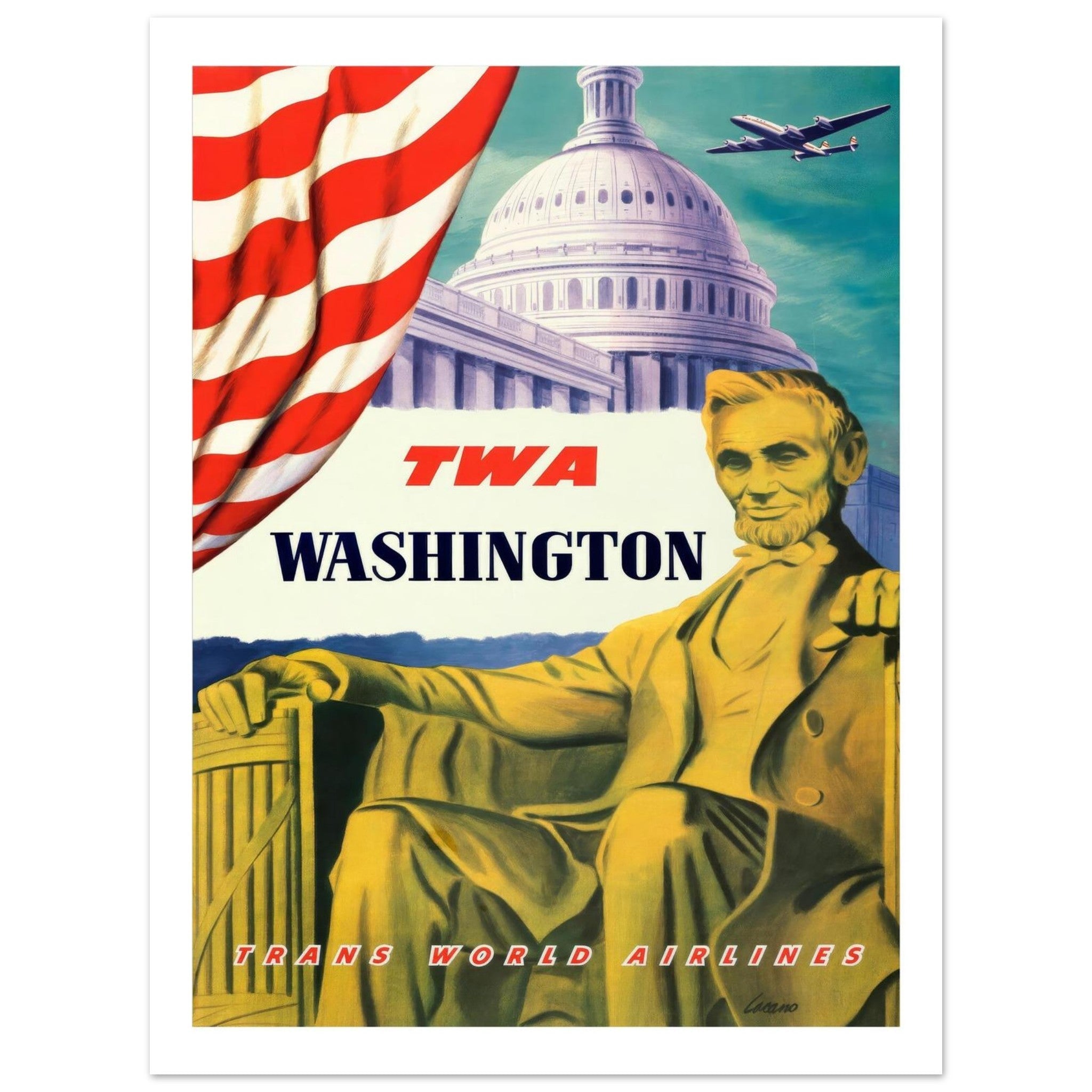 TWA Trans World Airlines: Washington D.C. Vintage Poster (Cicero) - Transit Art