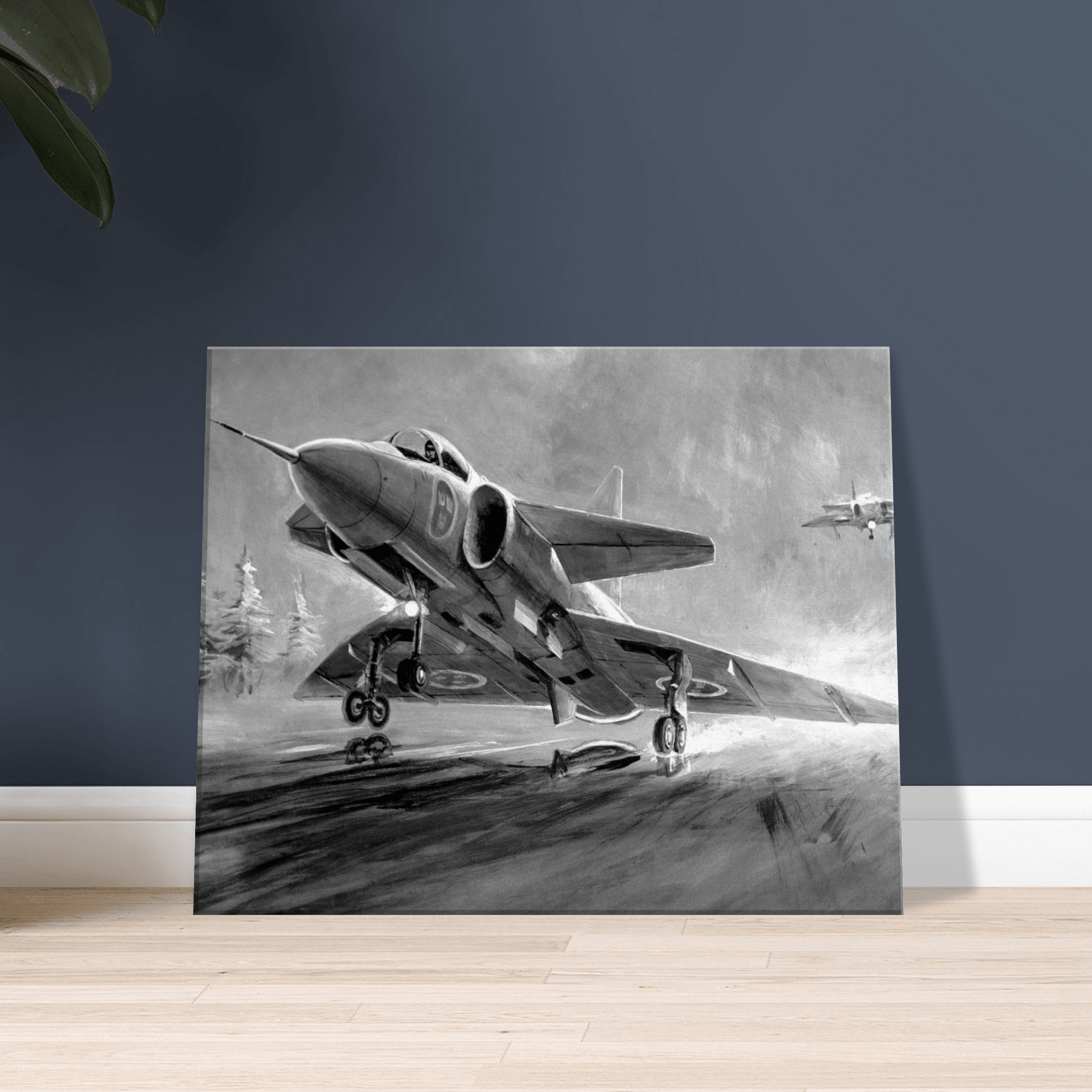 Viggen during landing canvas B&W - Transit Art