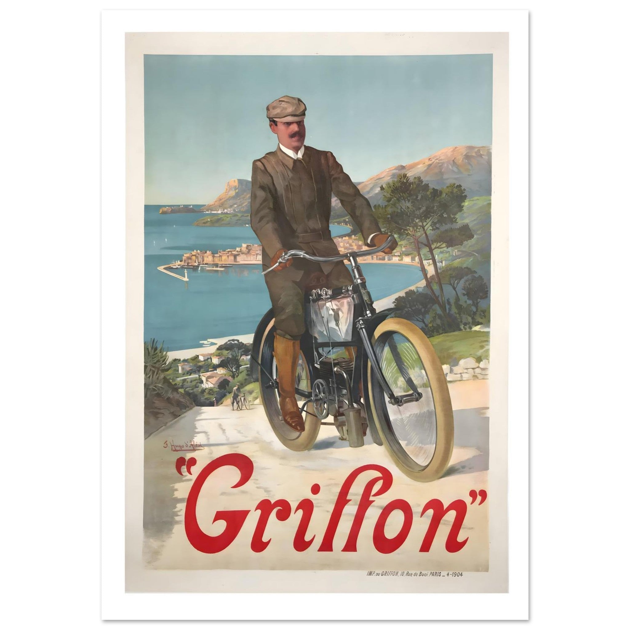Vintage 1904 Griffon French Motorcycle Poster - Transit Art