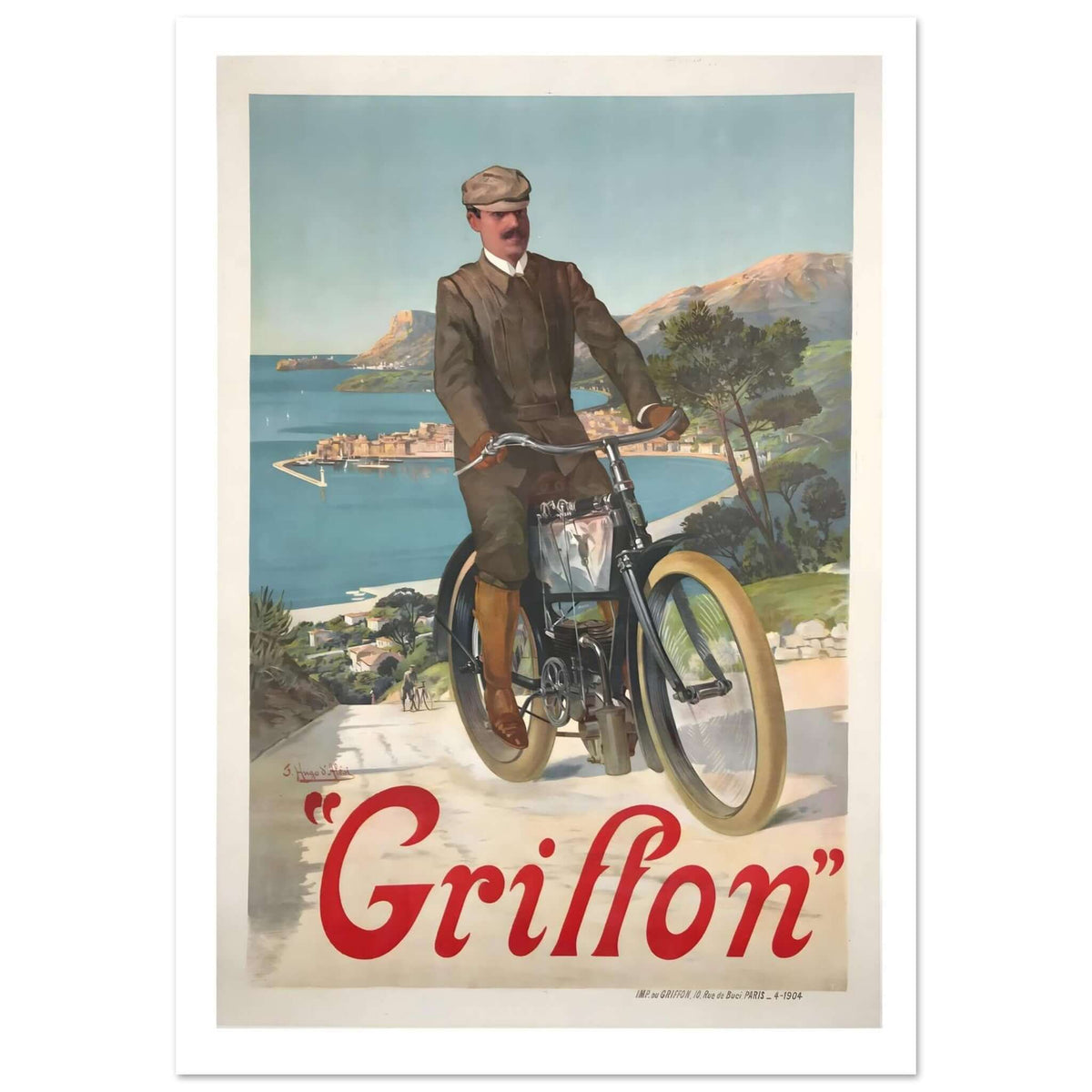 Vintage 1904 Griffon French Motorcycle Poster - Transit Art