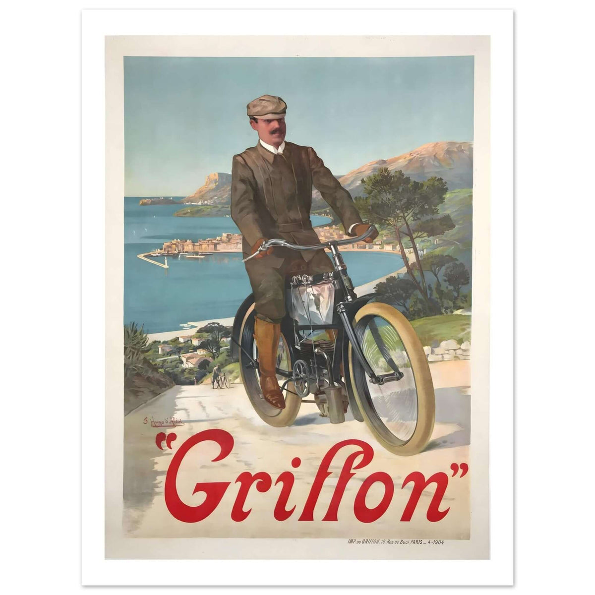 Vintage 1904 Griffon French Motorcycle Poster - Transit Art