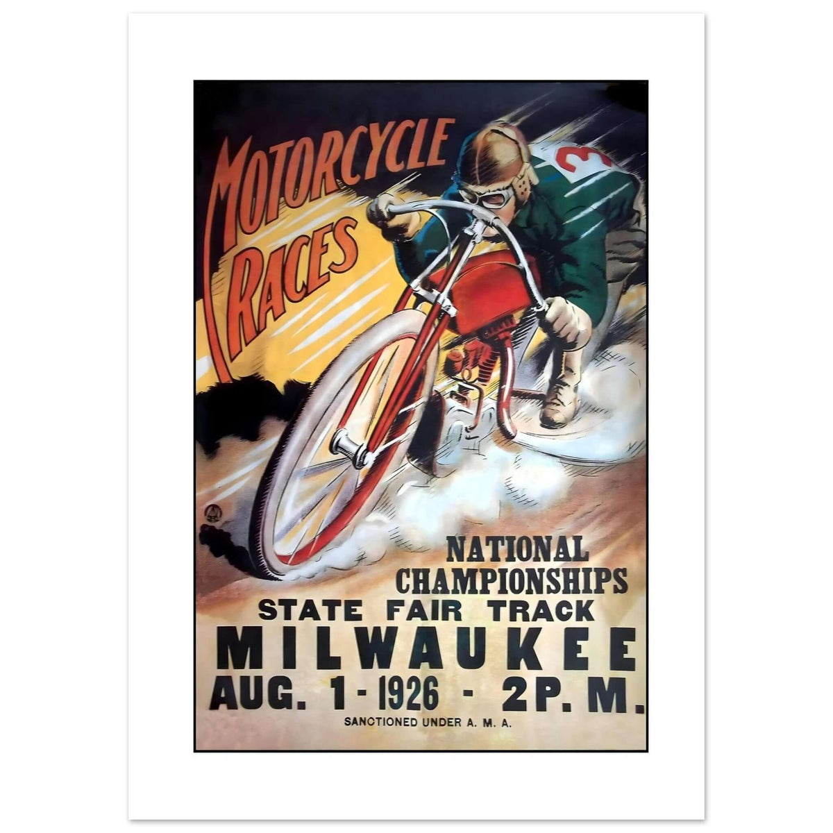 Vintage 1926 Milwaukee National Championships Motorcycle Racing Poster - Transit Art
