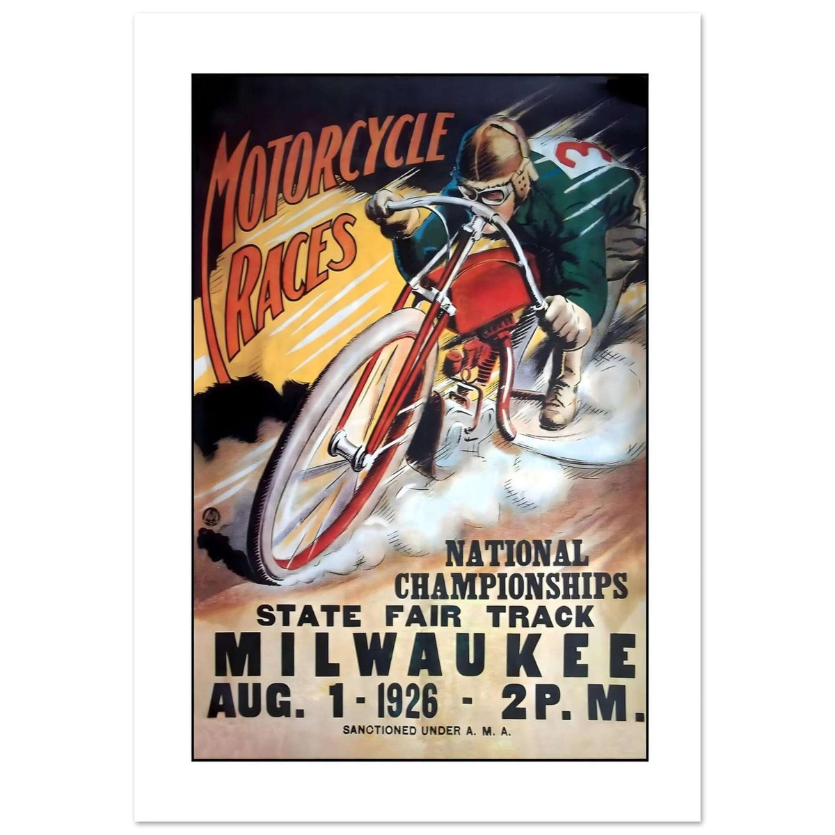 Vintage 1926 Milwaukee National Championships Motorcycle Racing Poster - Transit Art