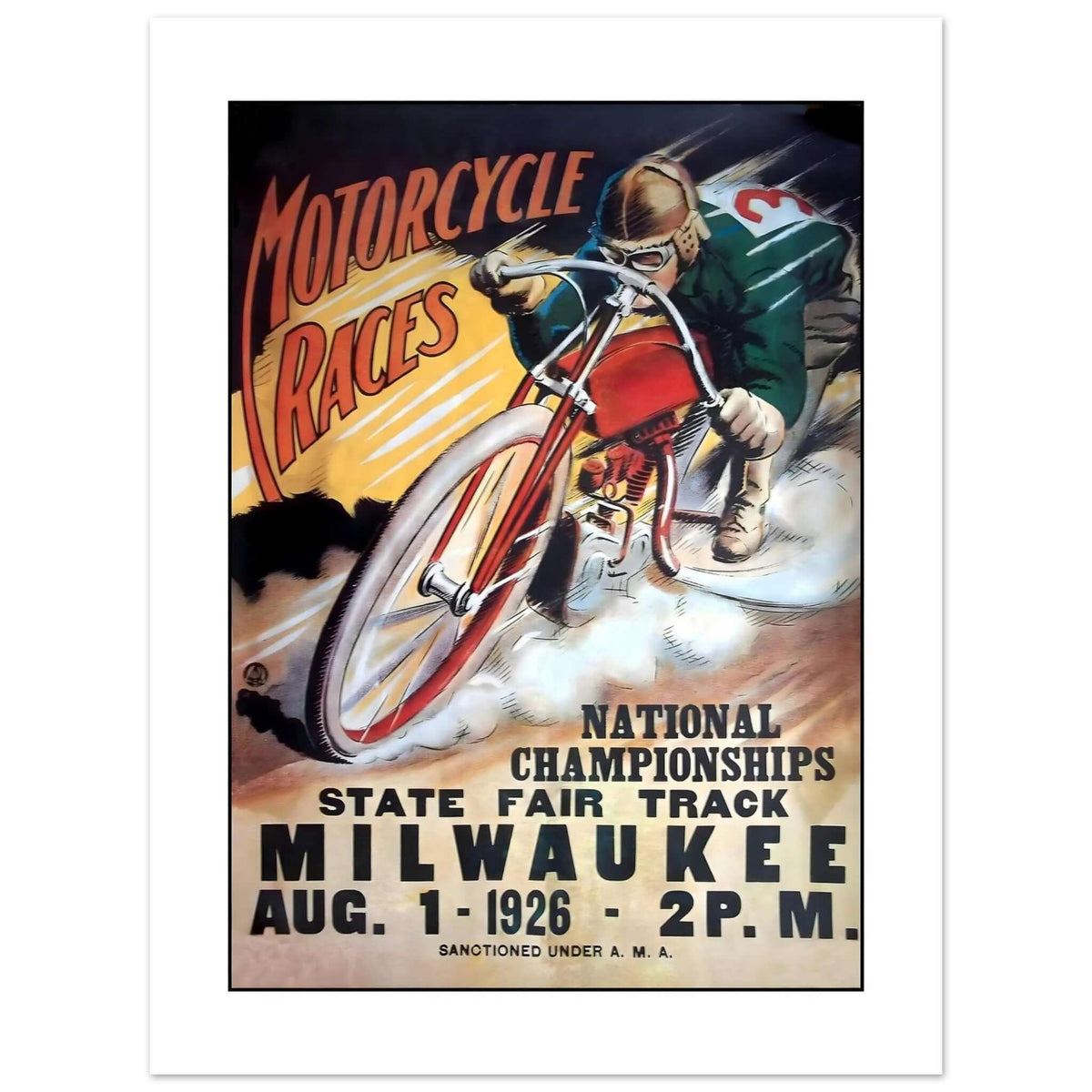 Vintage 1926 Milwaukee National Championships Motorcycle Racing Poster - Transit Art