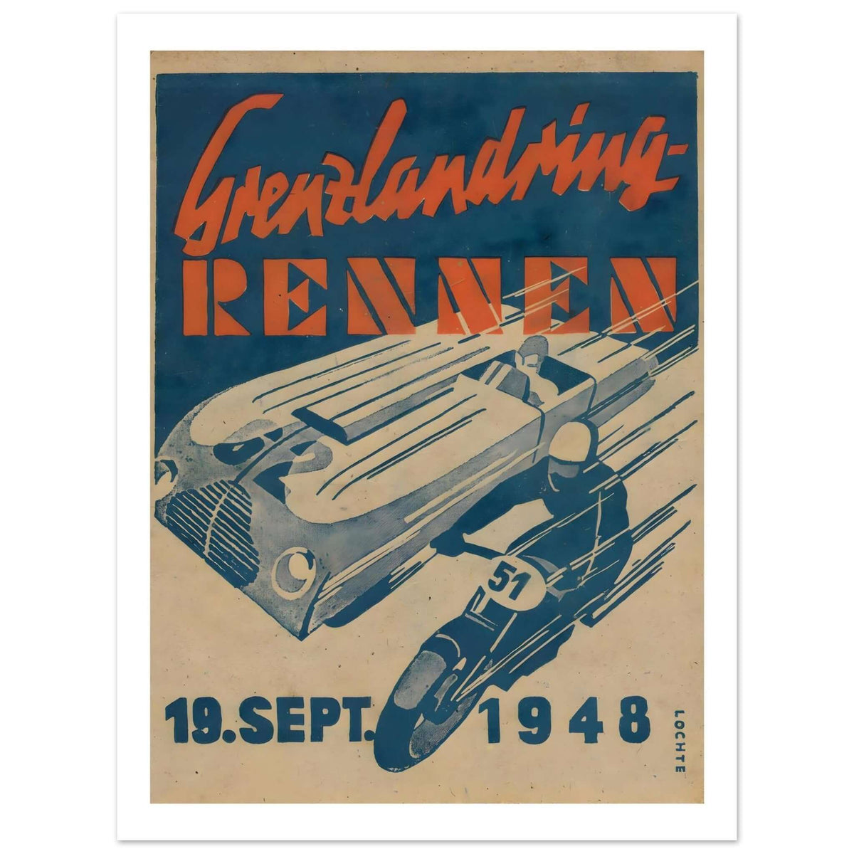 Vintage 1948 Grenzlandring Rennen Racing Poster - Transit Art