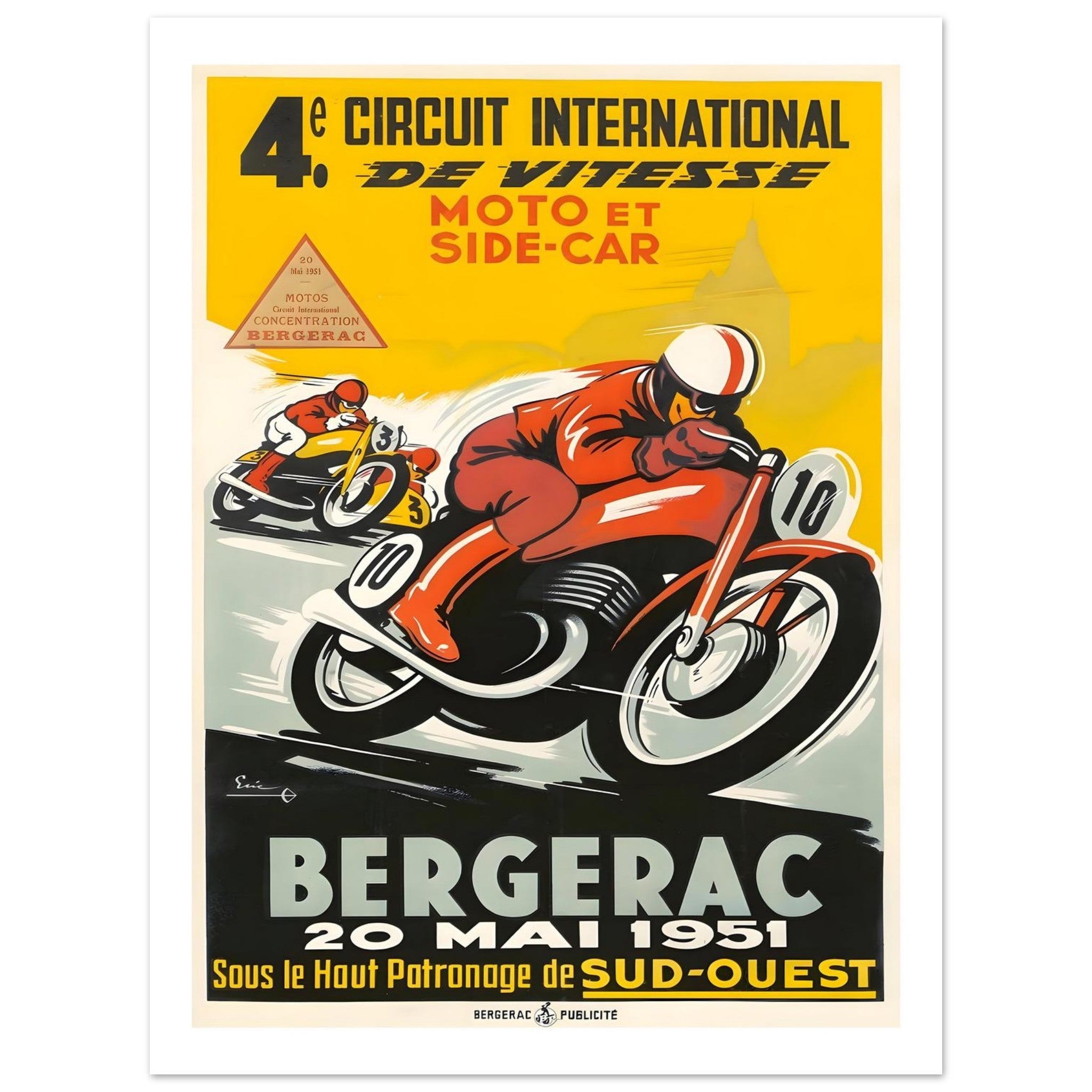 Vintage 1951 Bergerac International Sidecar Poster - Transit Art