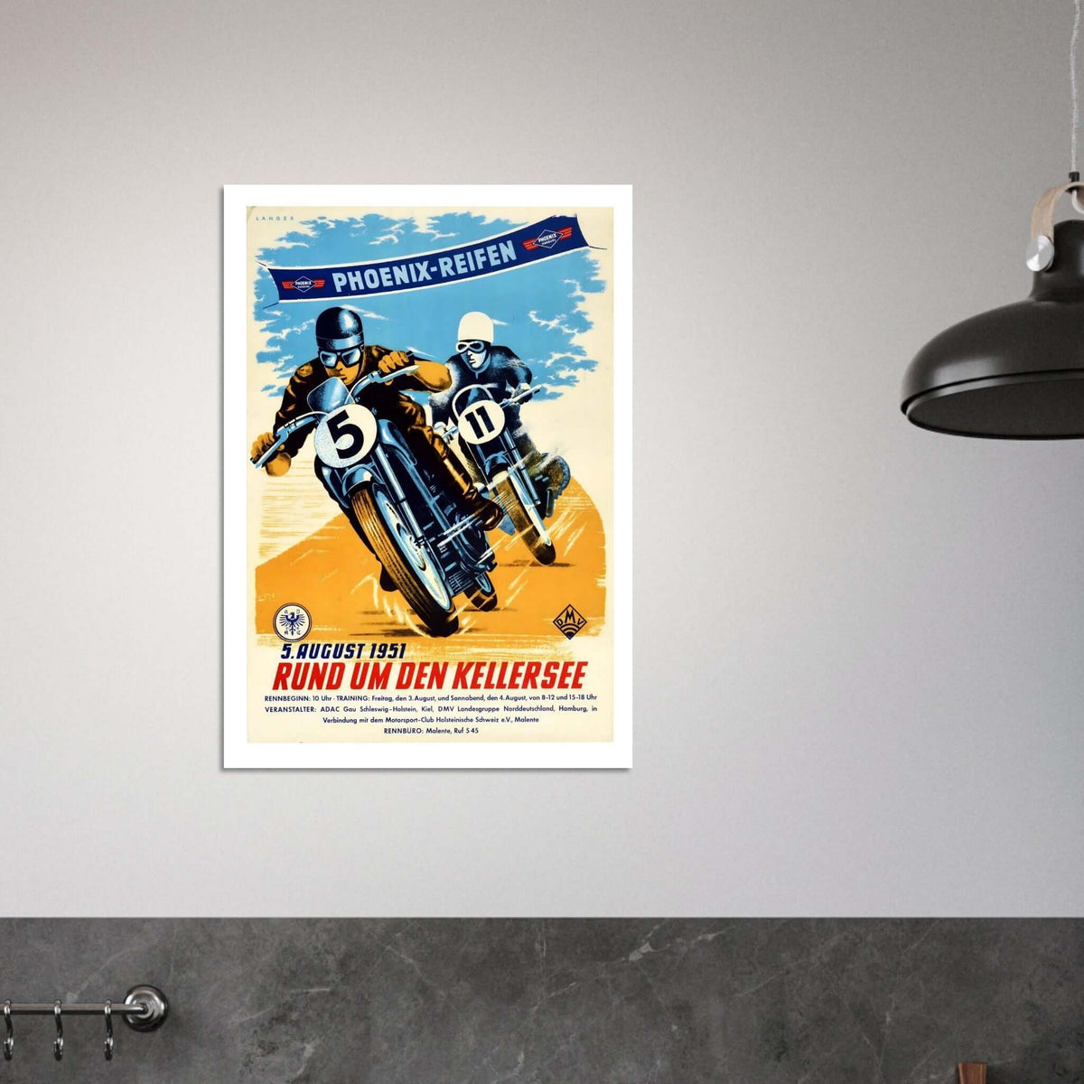 Vintage 1951 Rund um den Kellersee Motorcycle Poster - Transit Art