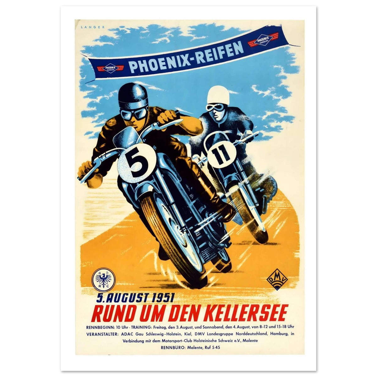 Vintage 1951 Rund um den Kellersee Motorcycle Poster - Transit Art