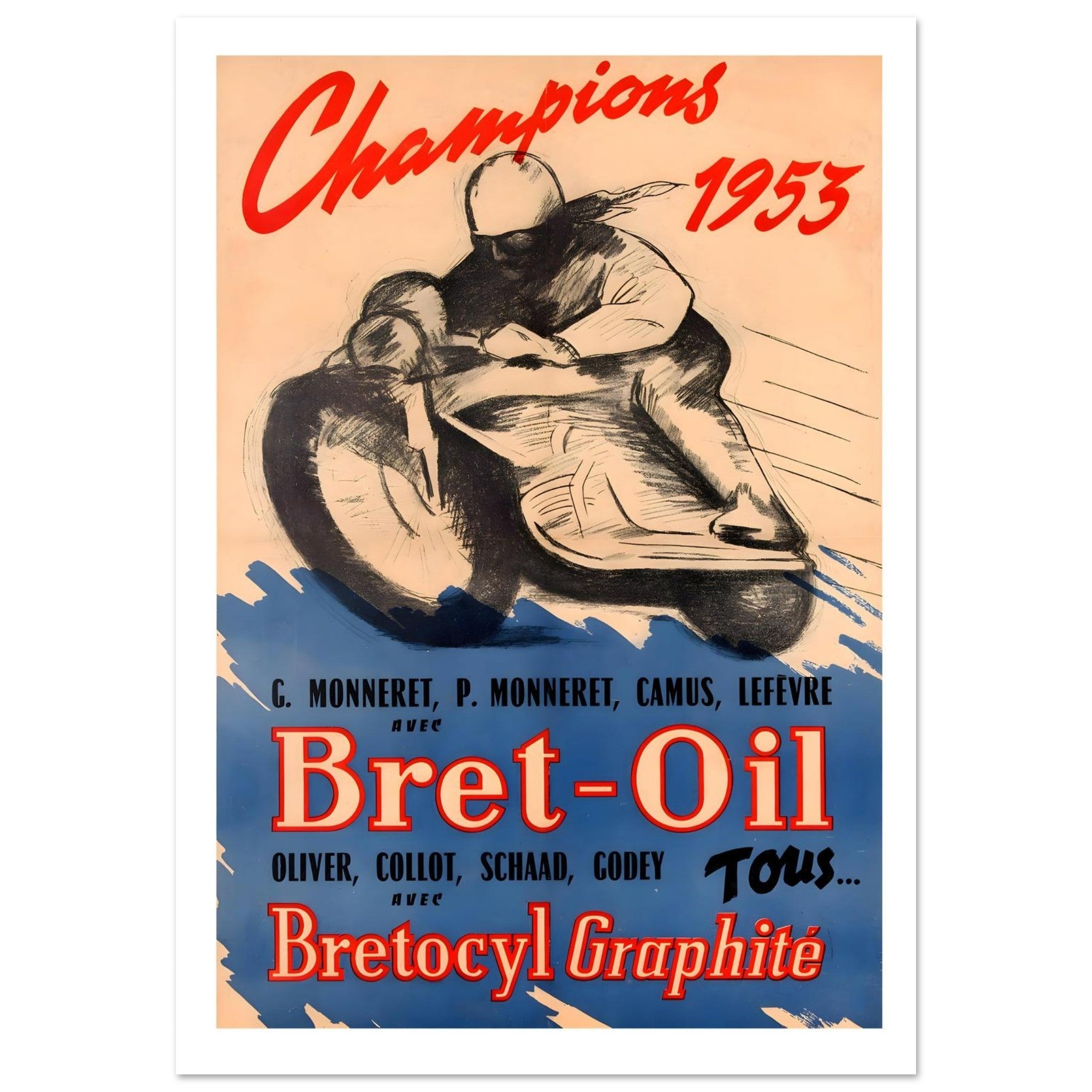 Vintage 1953 Bret - Oil French Racing Poster - Transit Art