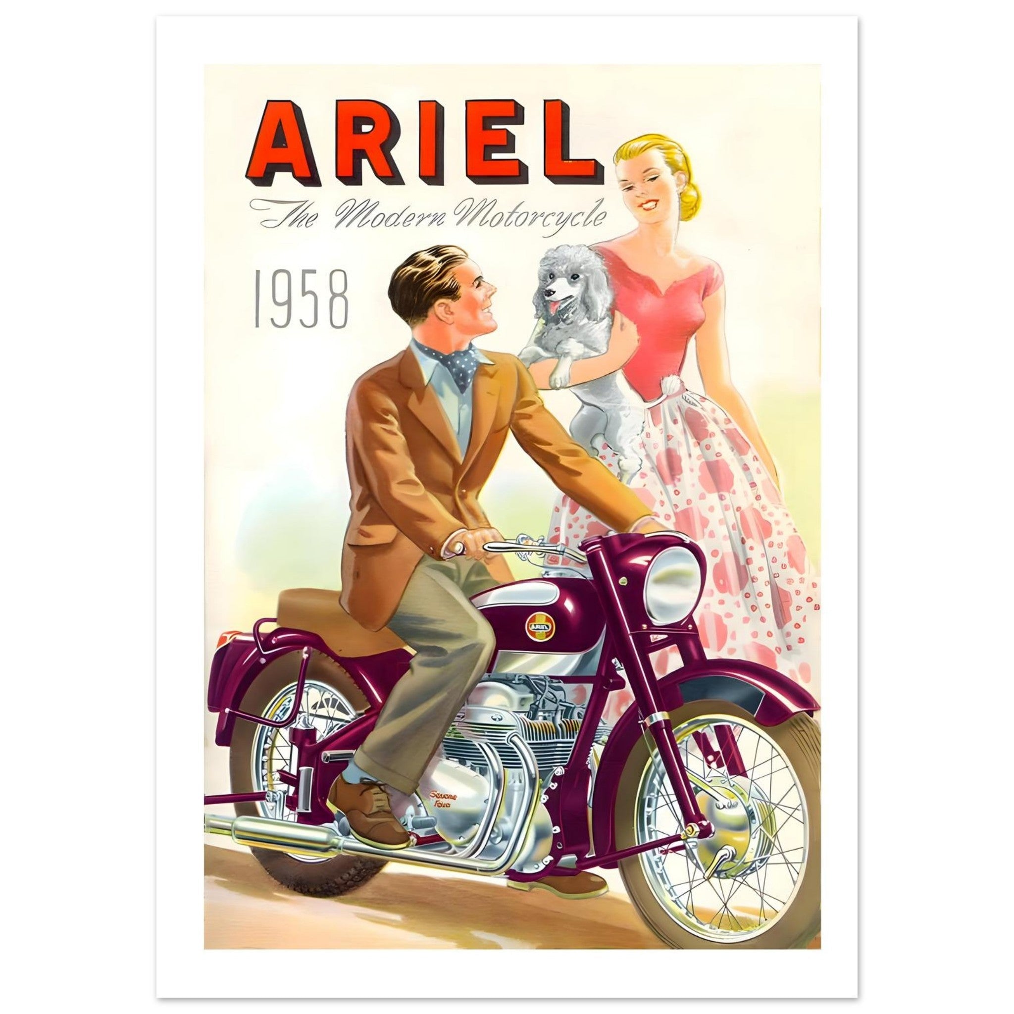 Vintage 1958 Ariel Leader Motorcycle Poster - Transit Art
