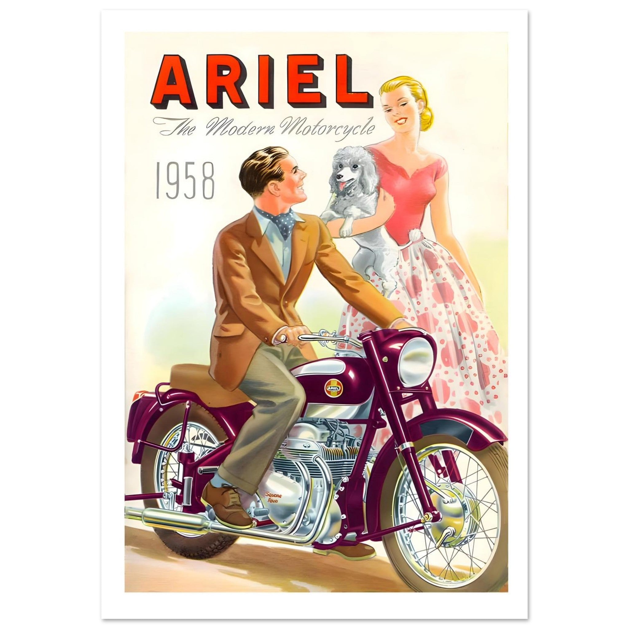 Vintage 1958 Ariel Leader Motorcycle Poster - Transit Art