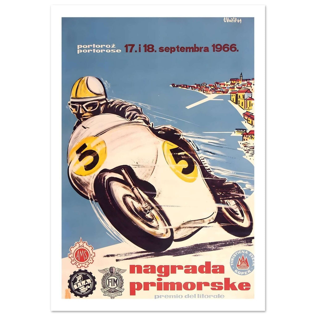 Vintage 1966 Nagrada Primorske Portorož Motorcycle Racing Poster - Transit Art