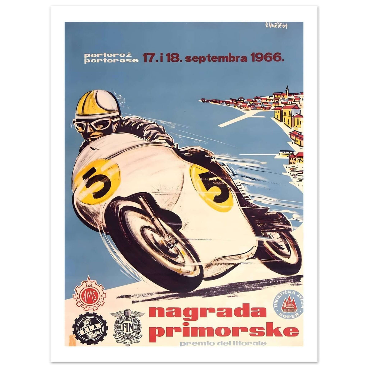 Vintage 1966 Nagrada Primorske Portorož Motorcycle Racing Poster - Transit Art