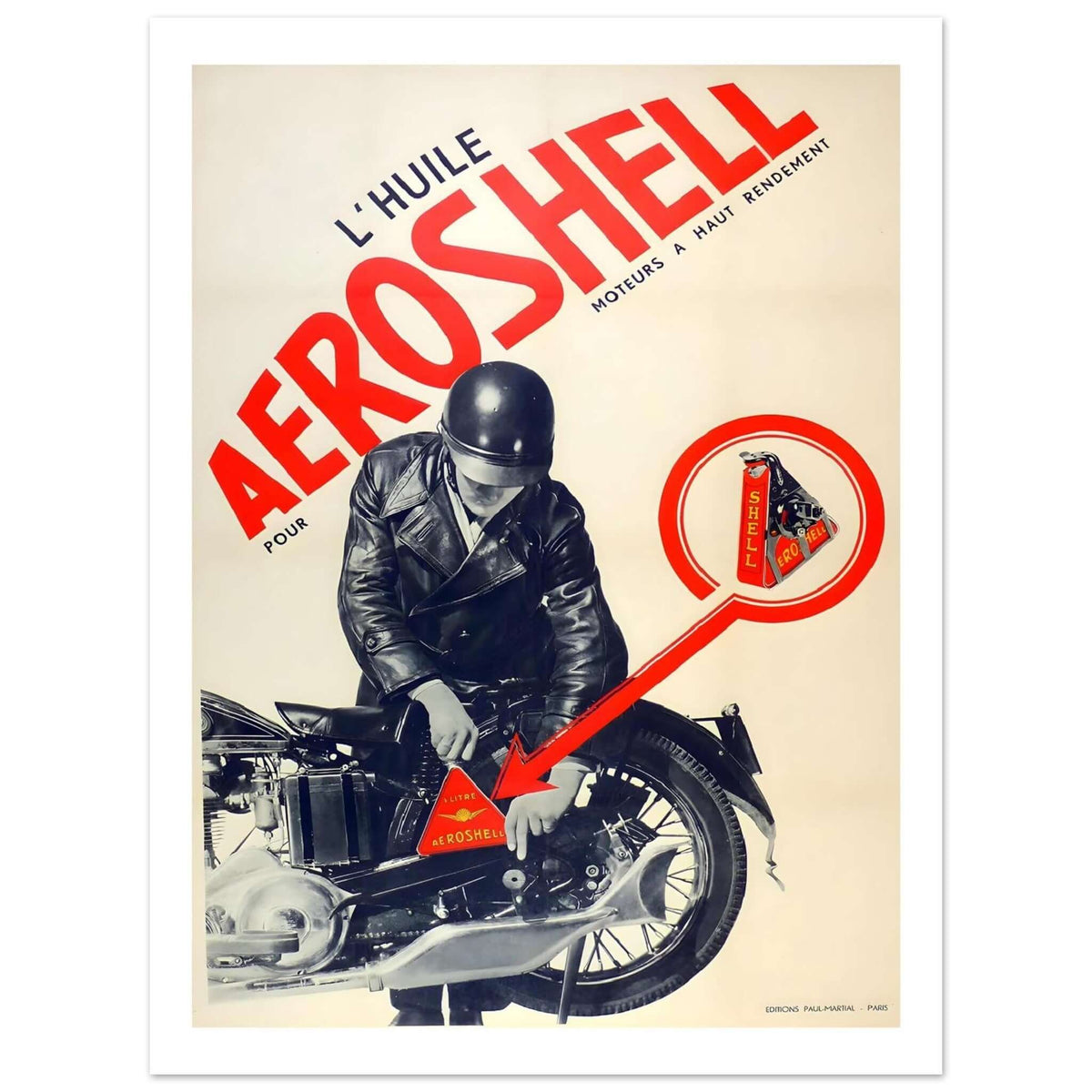 Vintage Aeroshell Motor Oil Advertising Poster With Motorcyclist showcasing vintage motor oil advertising poster.