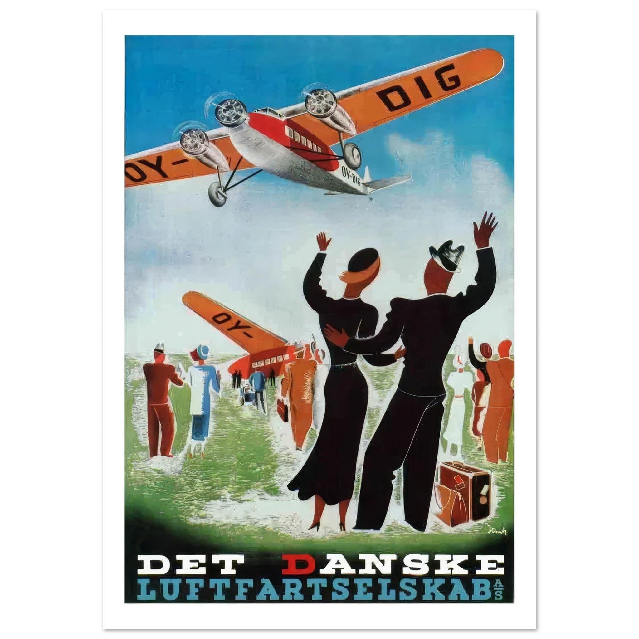 Vintage Airline Travel Poster - Det Danske Luftfartsselskab - Transit Art