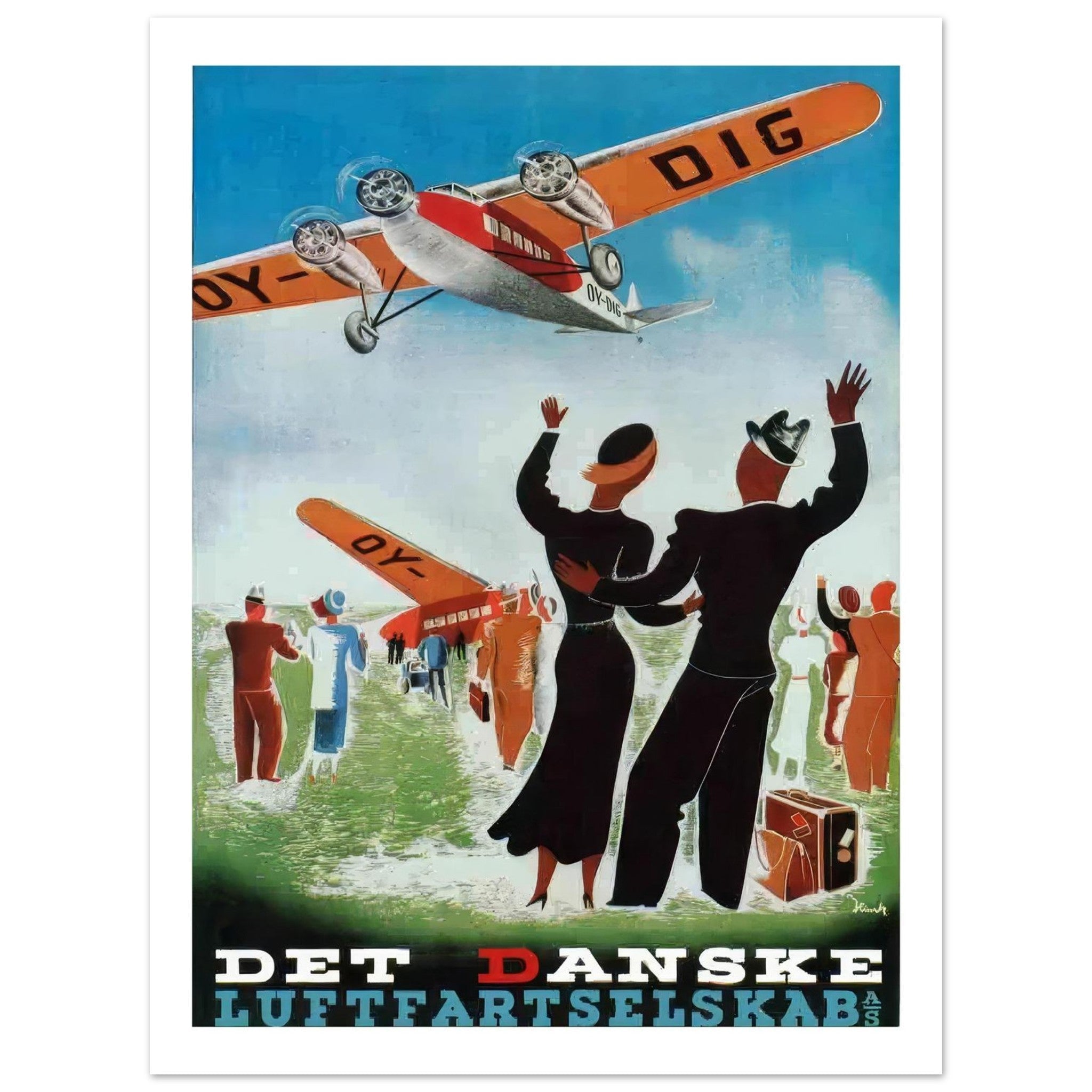 Vintage Airline Travel Poster - Det Danske Luftfartsselskab - Transit Art