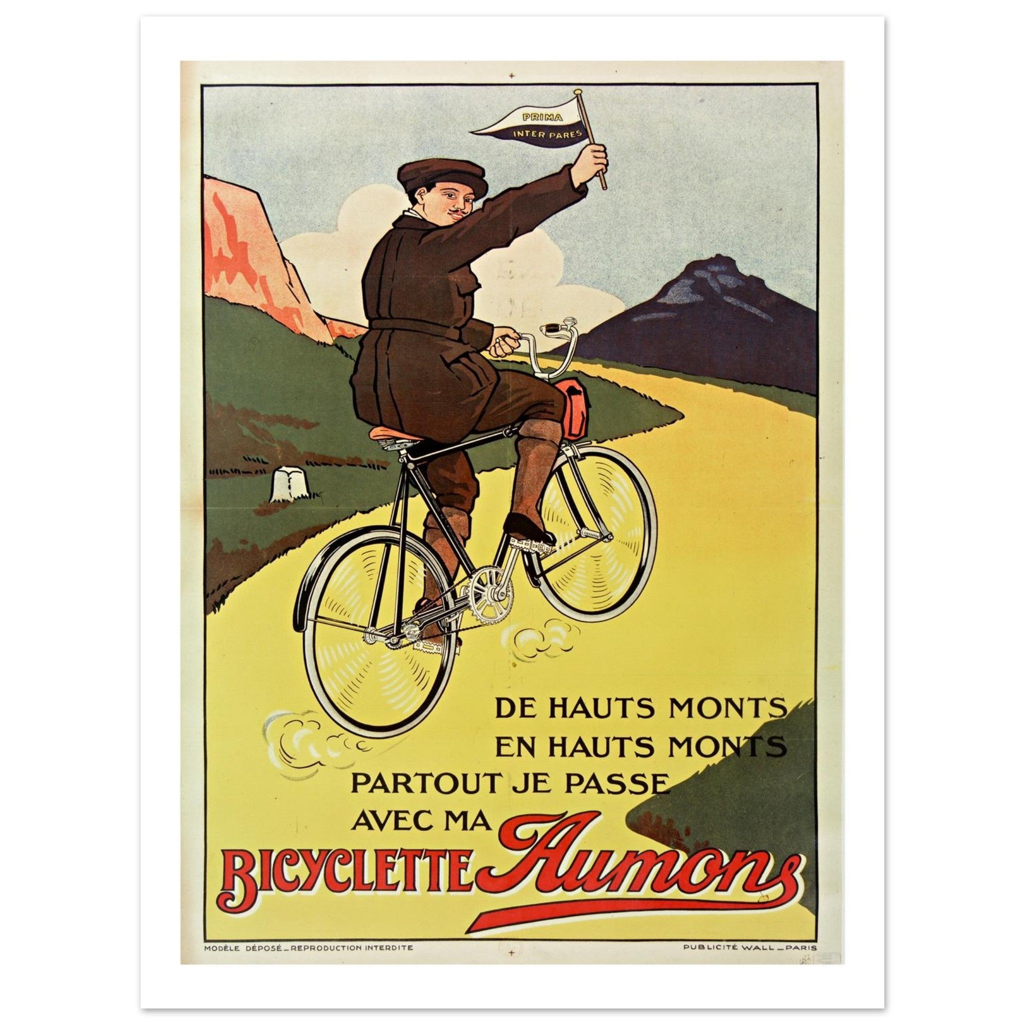 Vintage Aumons Bicycle Mountain Adventure Poster - Transit Art