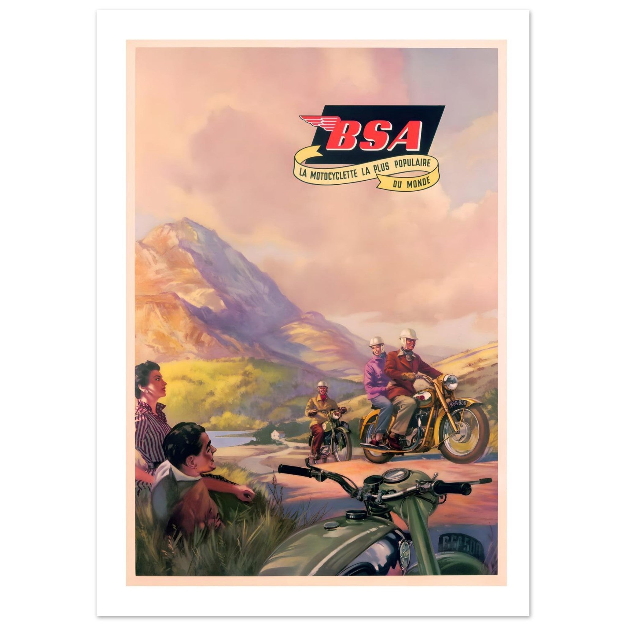 Vintage BSA Popular World Motorcycle Poster - Transit Art