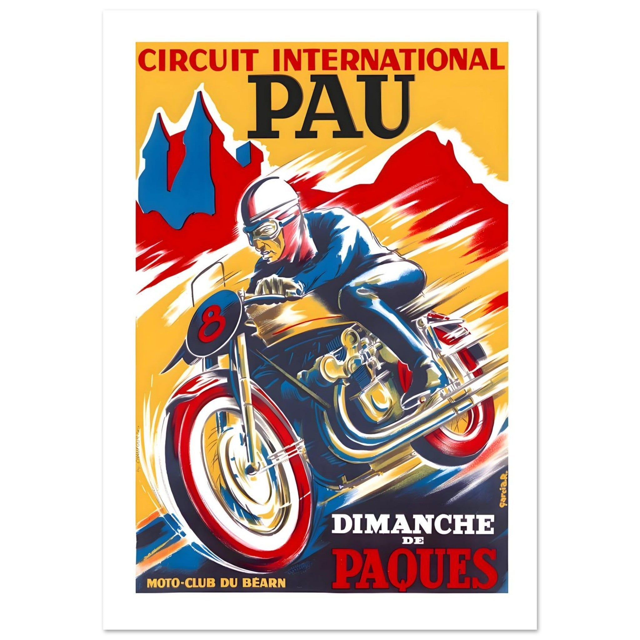 Vintage Circuit International Pau French Motorcycle Racing Poster - Transit Art